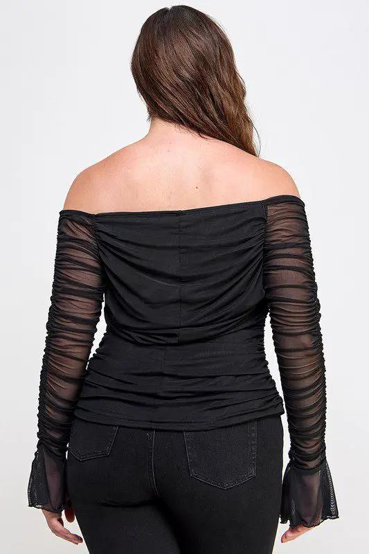 Haute Fox Ruched Mesh Top PLUS - Clothing Tops