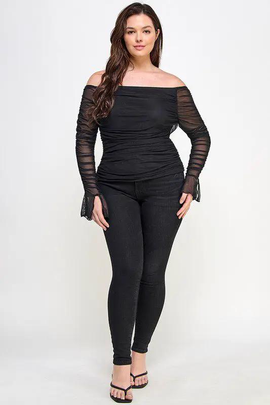 Haute Fox Ruched Mesh Top PLUS - Clothing Tops