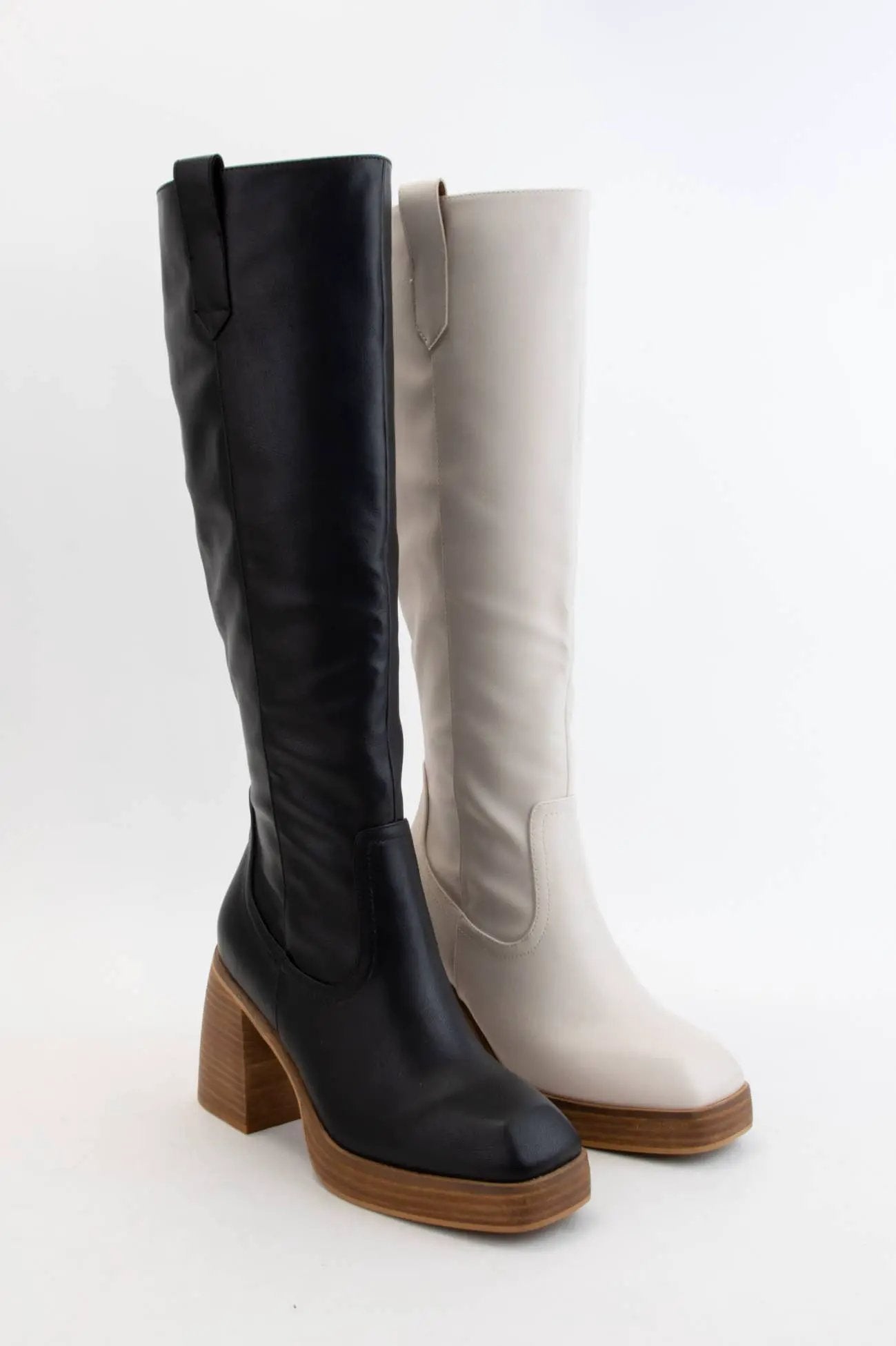 CCOCCI The Retro Rise Slim Fit Tall Platform Boots in Bone - Boots Tall Boots