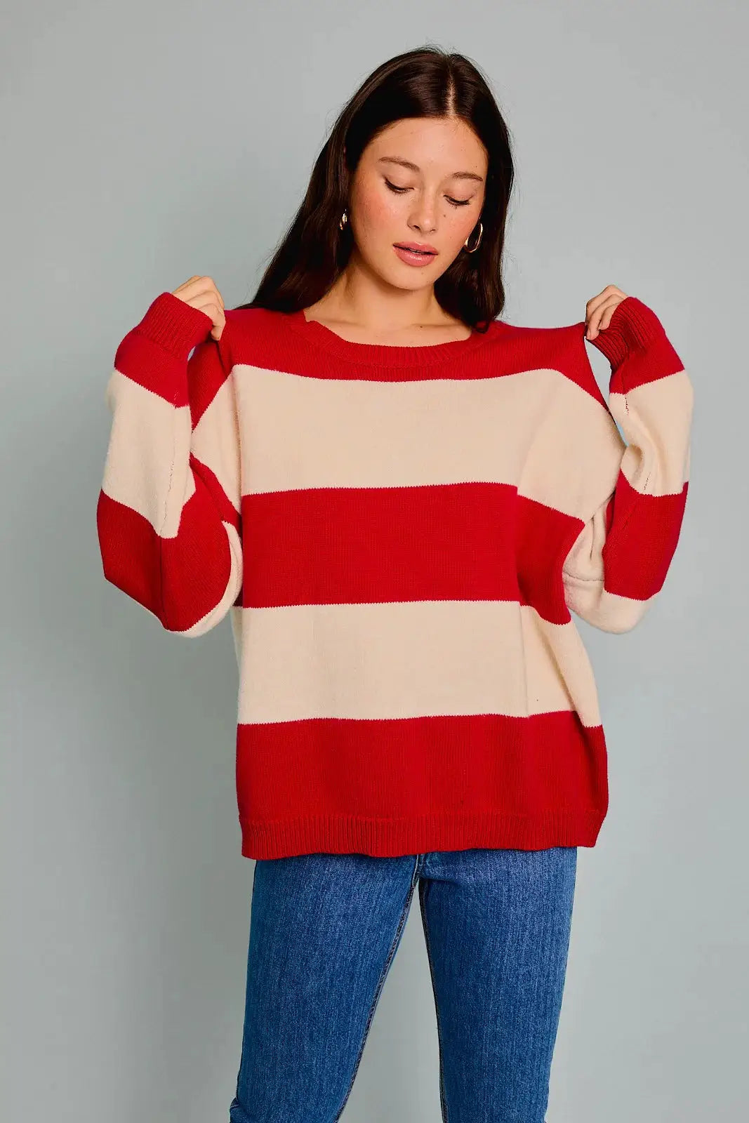 Le Lis LE LIS Round Neck Candy Cane Stripe Sweater - Sweaters
