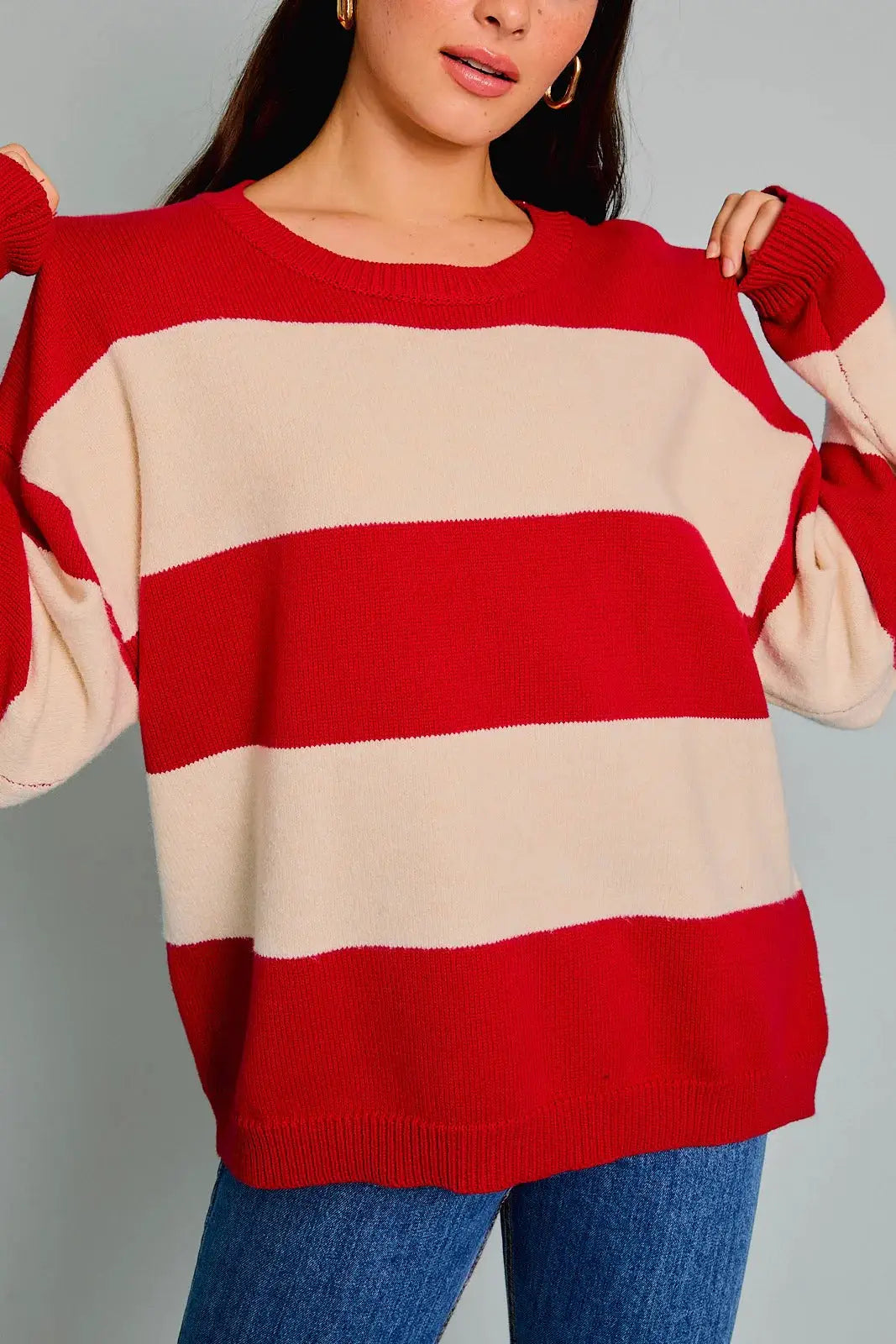 Le Lis LE LIS Round Neck Candy Cane Stripe Sweater - Sweaters