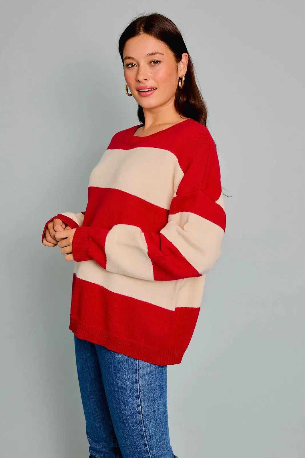 Le Lis LE LIS Round Neck Candy Cane Stripe Sweater - Sweaters