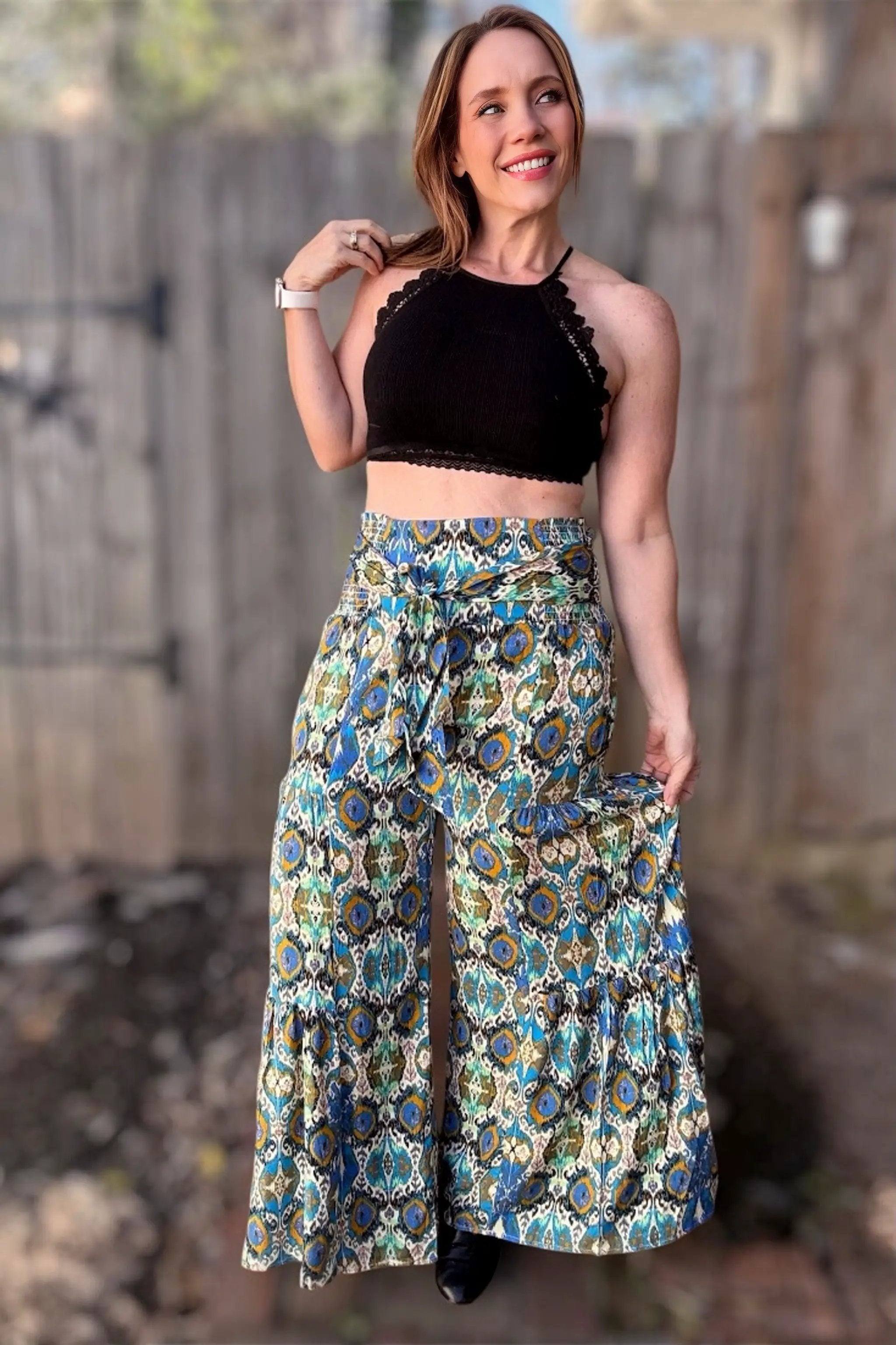 Three Bird Nest Three Bird Nest - Secret Admirer Blue Multi Printed Pants - Pants bottoms-pants