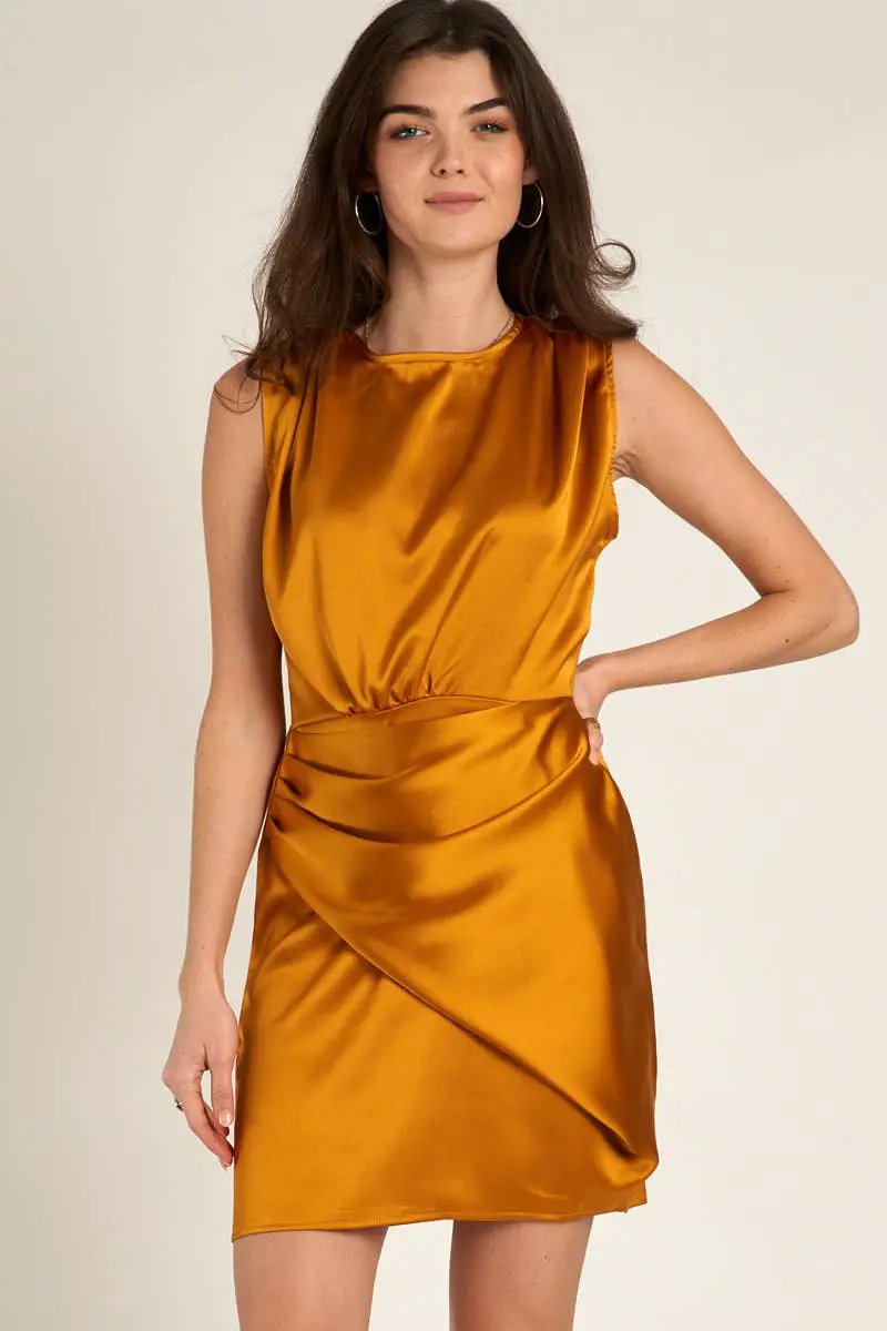 En Crème En Crème Marigold Front Layered Back Cutout Satin Mini Dress - Dresses back cutout satin mini dress