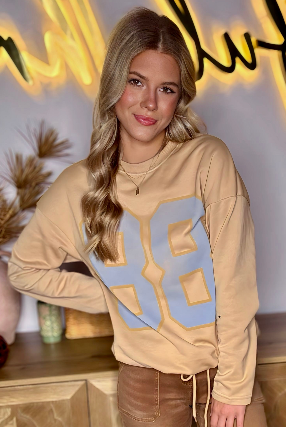 Grateful Threads Boutique Game Day Vibes Khaki “88” Oversized Sweatshirt - Sweatshirts