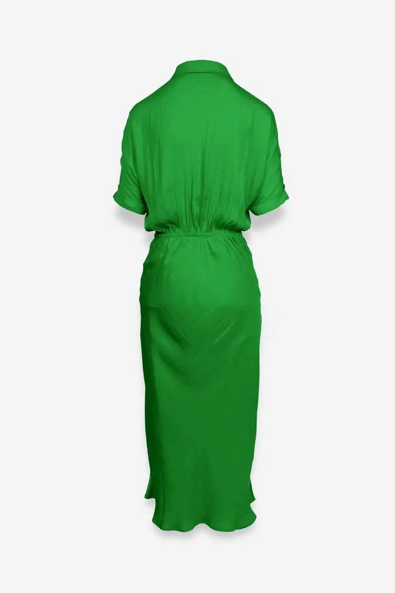 Naked Zebra The Button Up Midi Shirt Dress: Fern Green - Dresses