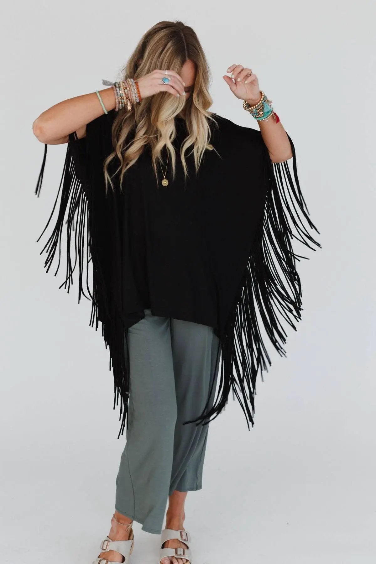 Three Bird Nest Three Bird Nest - Western Showstopper Fringe Top - Black - Blouses