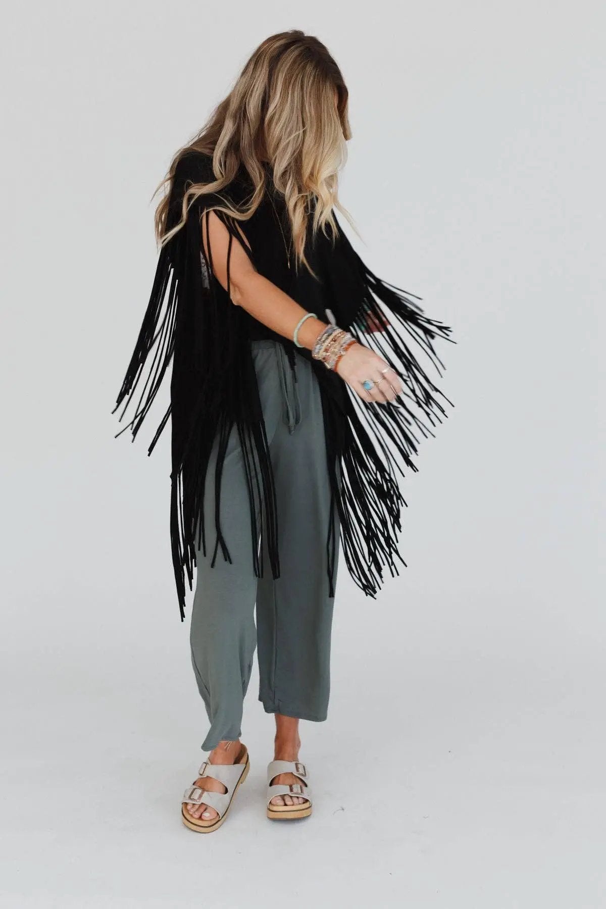 Three Bird Nest Three Bird Nest - Western Showstopper Fringe Top - Black - Blouses