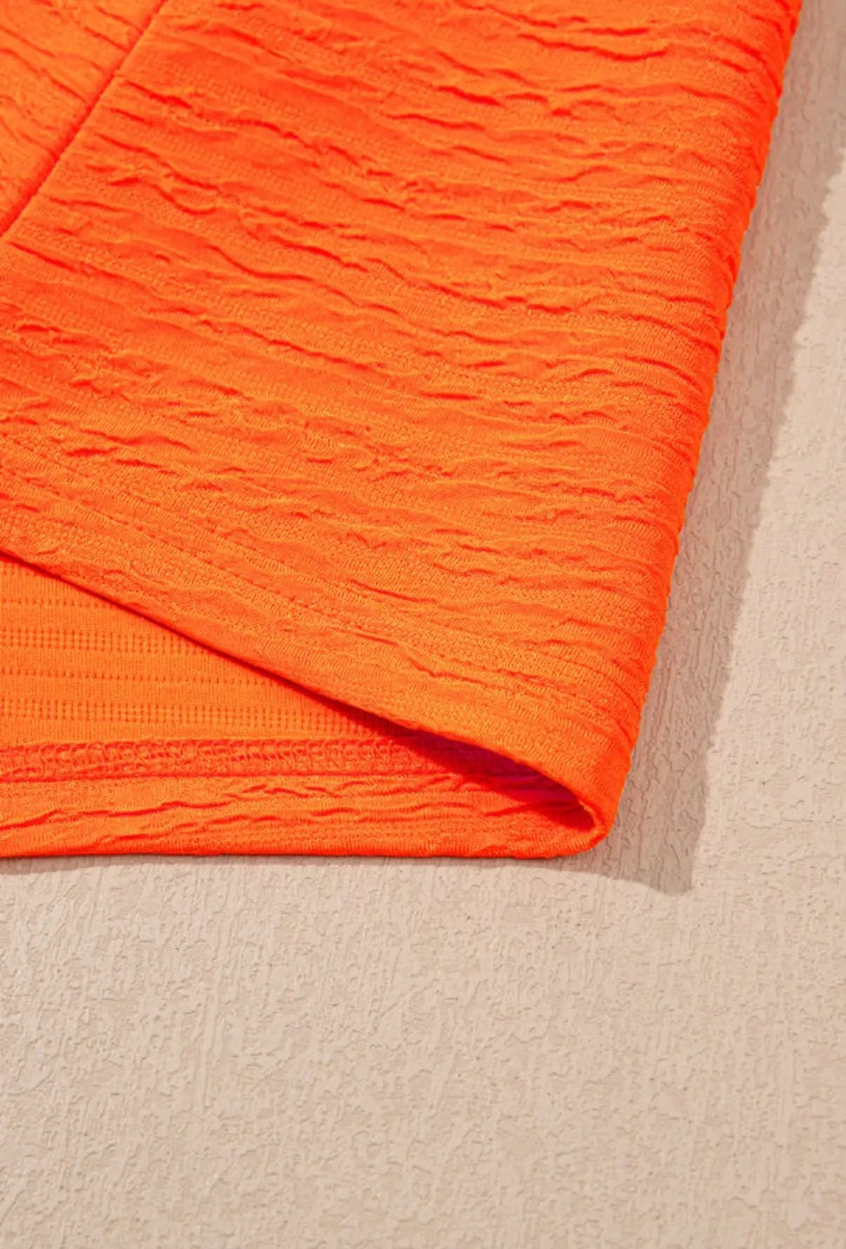 Grateful Threads Boutique Orange Textured V-Neck T-Shirt and Shorts Set - Outfit Sets Orange Textured V Neck T Shirt and Shorts Set