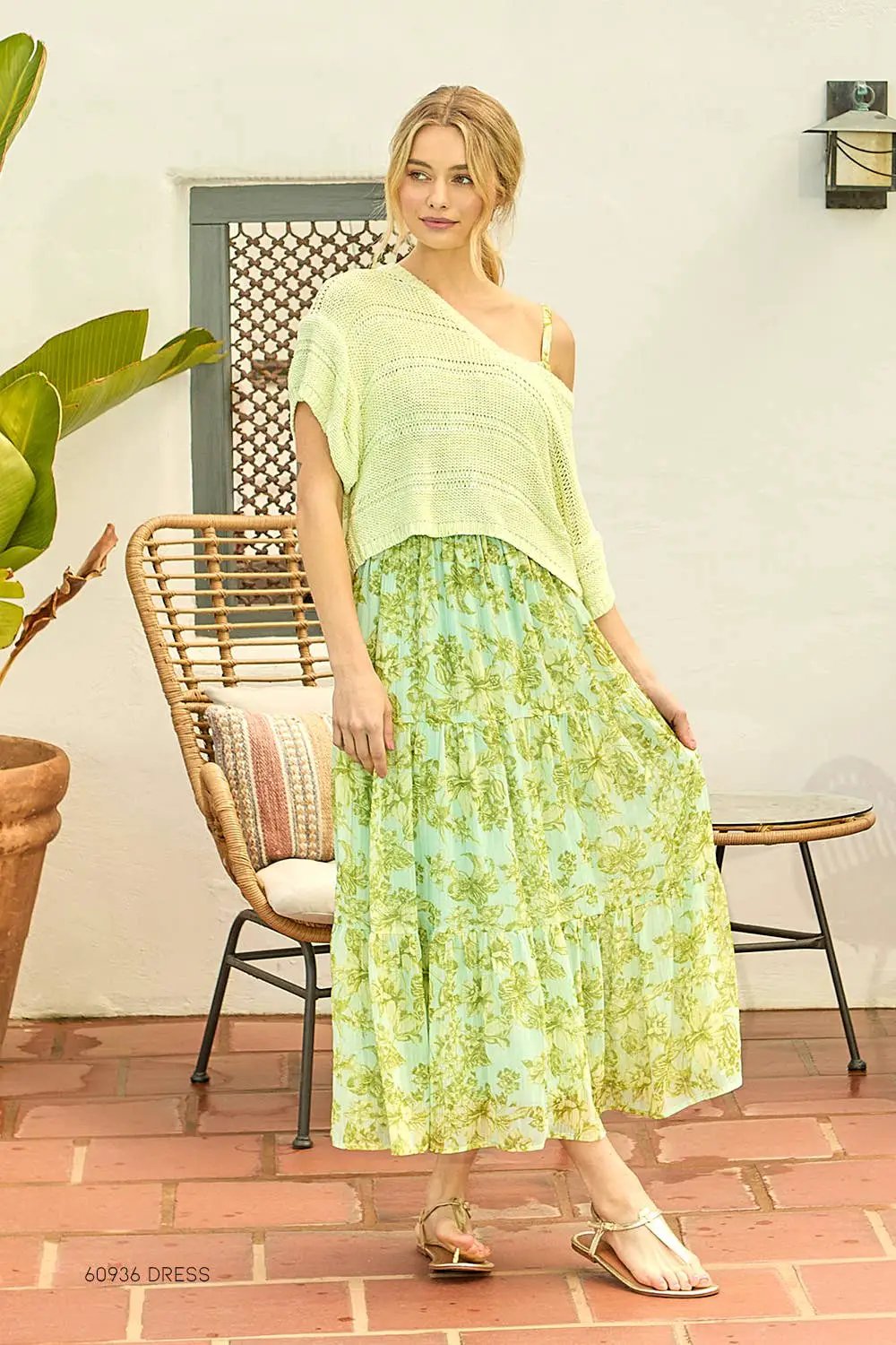 Mystree Mystree - Pistachio Melange Relaxed Sweater - Sweaters