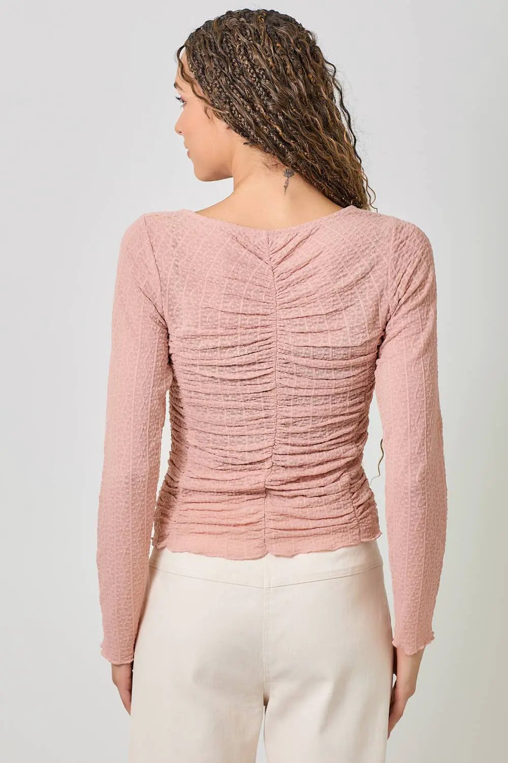 Mystree Mystree - Blushing Petals Lettuce Hem Mesh Layering Top - Blouses