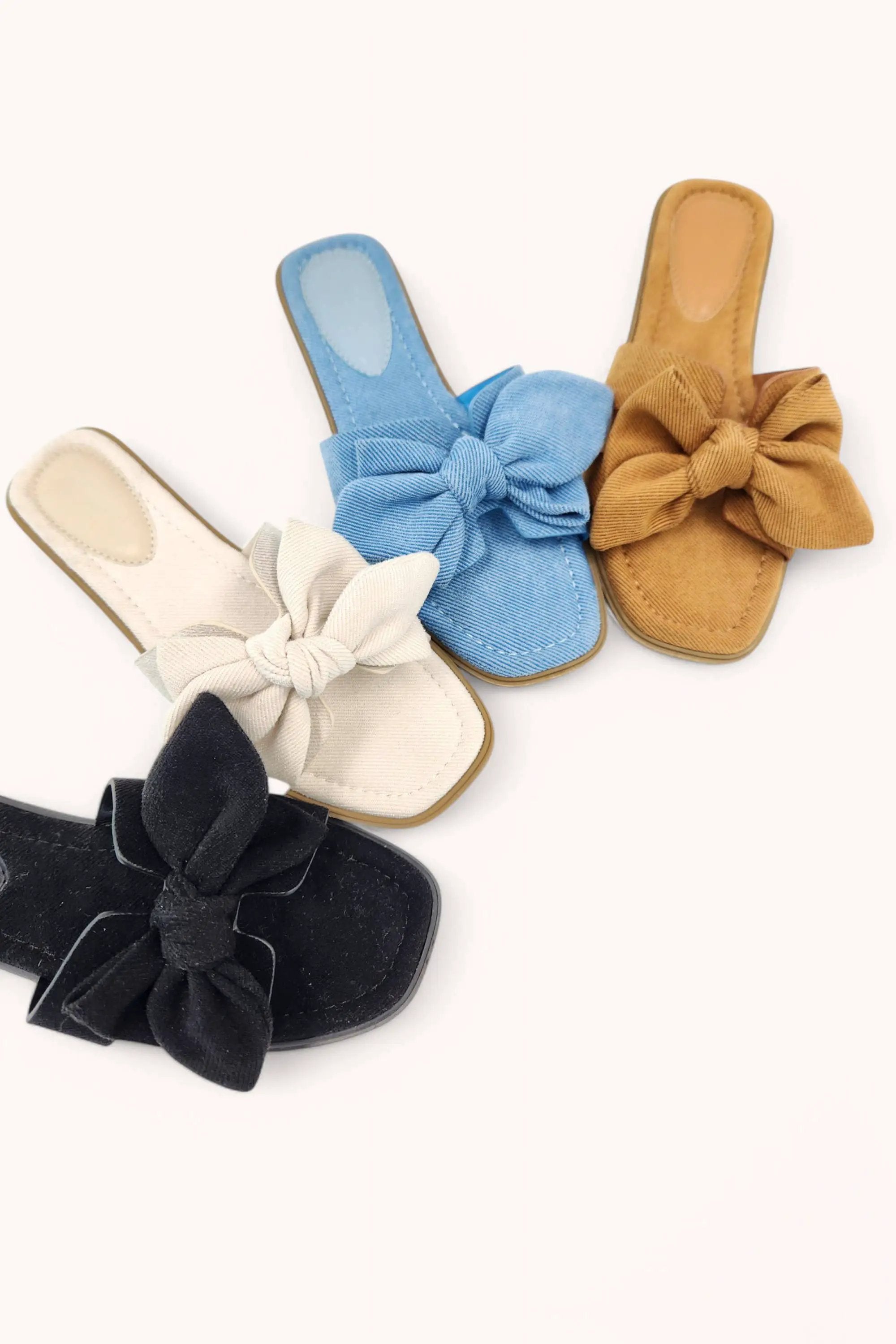 CCOCCI CCOCCI Denim Bow Sandal – Trendy Cut-Out Ribbon Slide - Slippers ribbon sandal