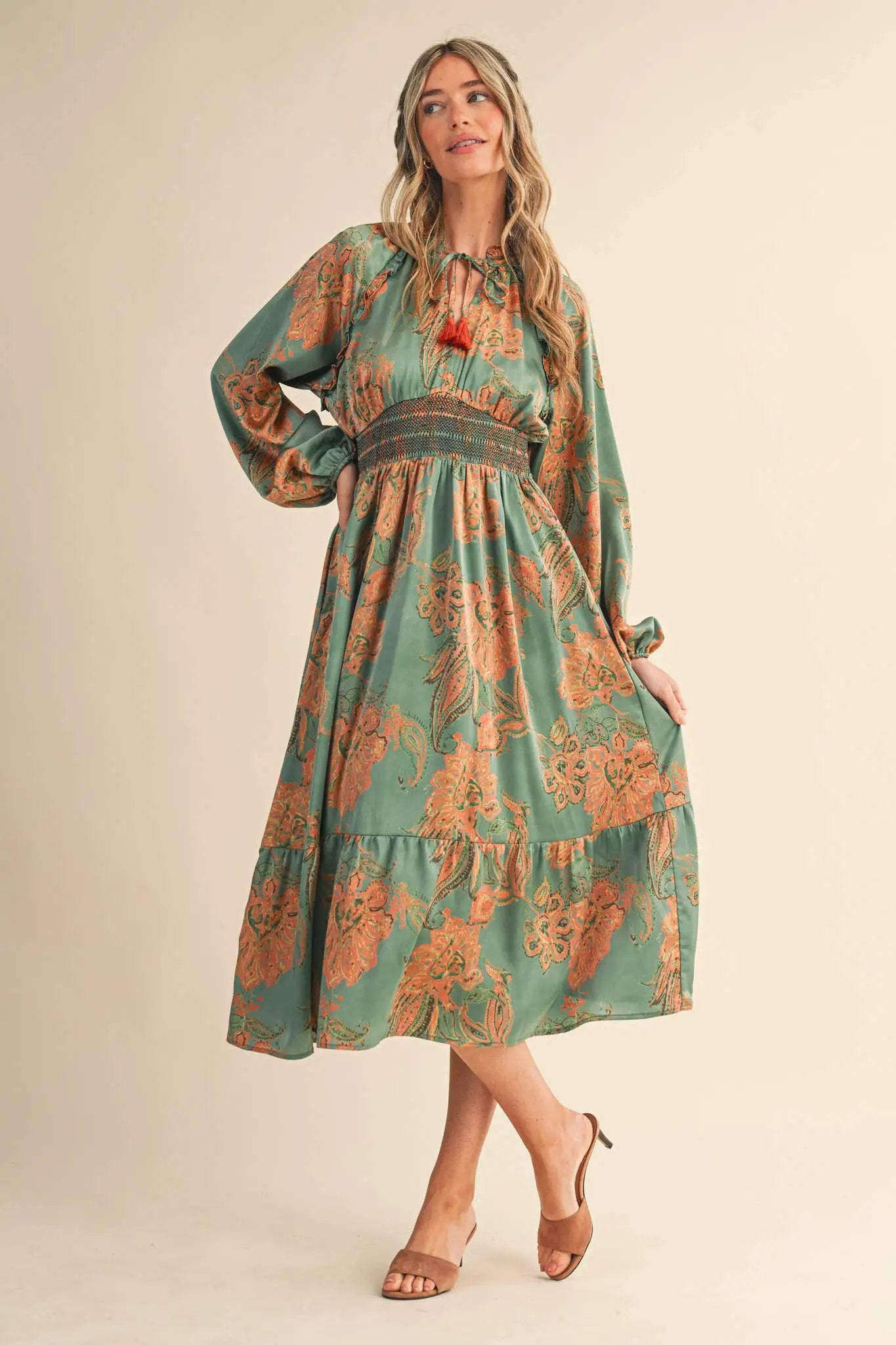 &MERCI &merci - Emerald Reverie Paisley Smocked Midi Dress - Dresses