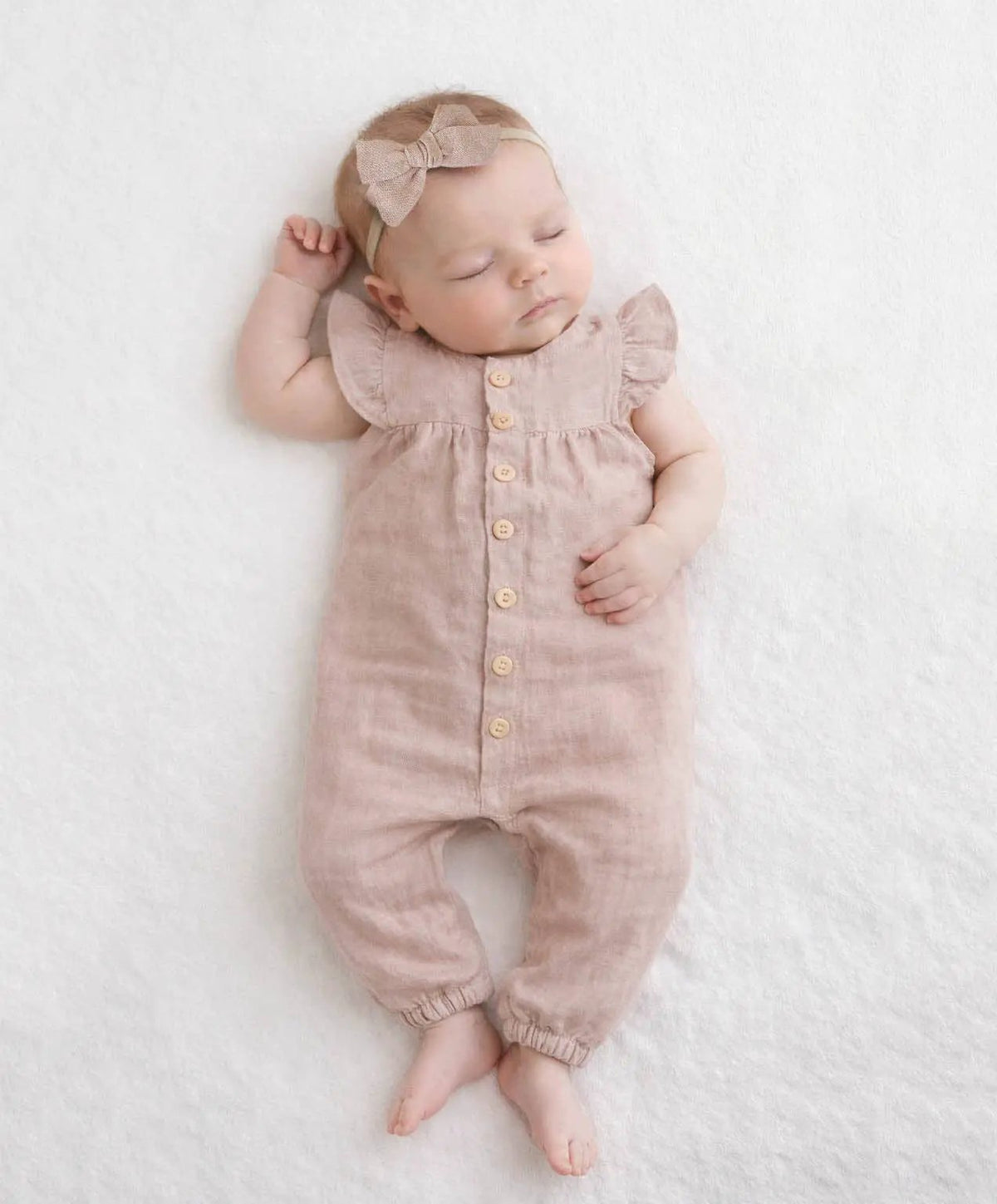 OLIVE & CRADLE The Sweet Peony Linen Romper - Onesies