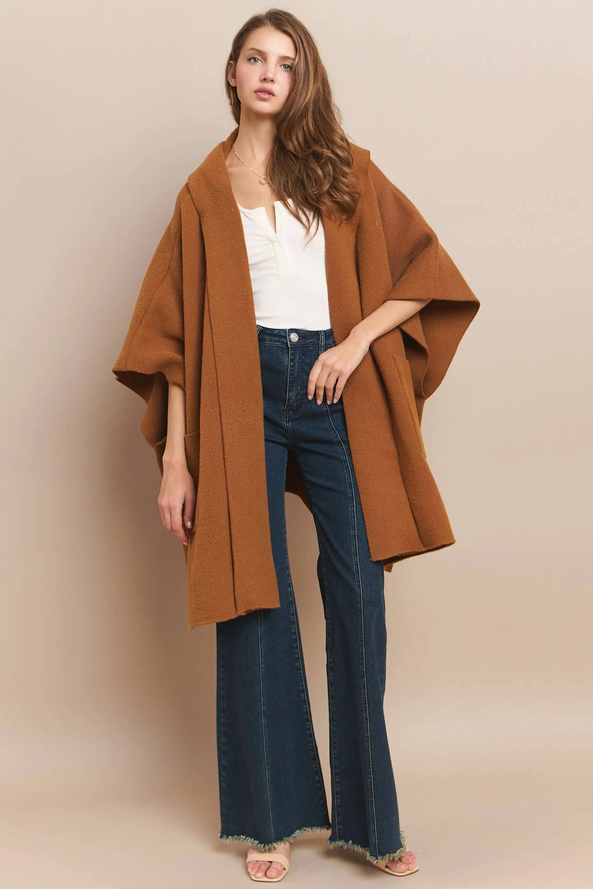 WISTERIA LANE Wisteria Lane - Golden Hour Soft Brushed Oversized Knit Poncho - Ponchos