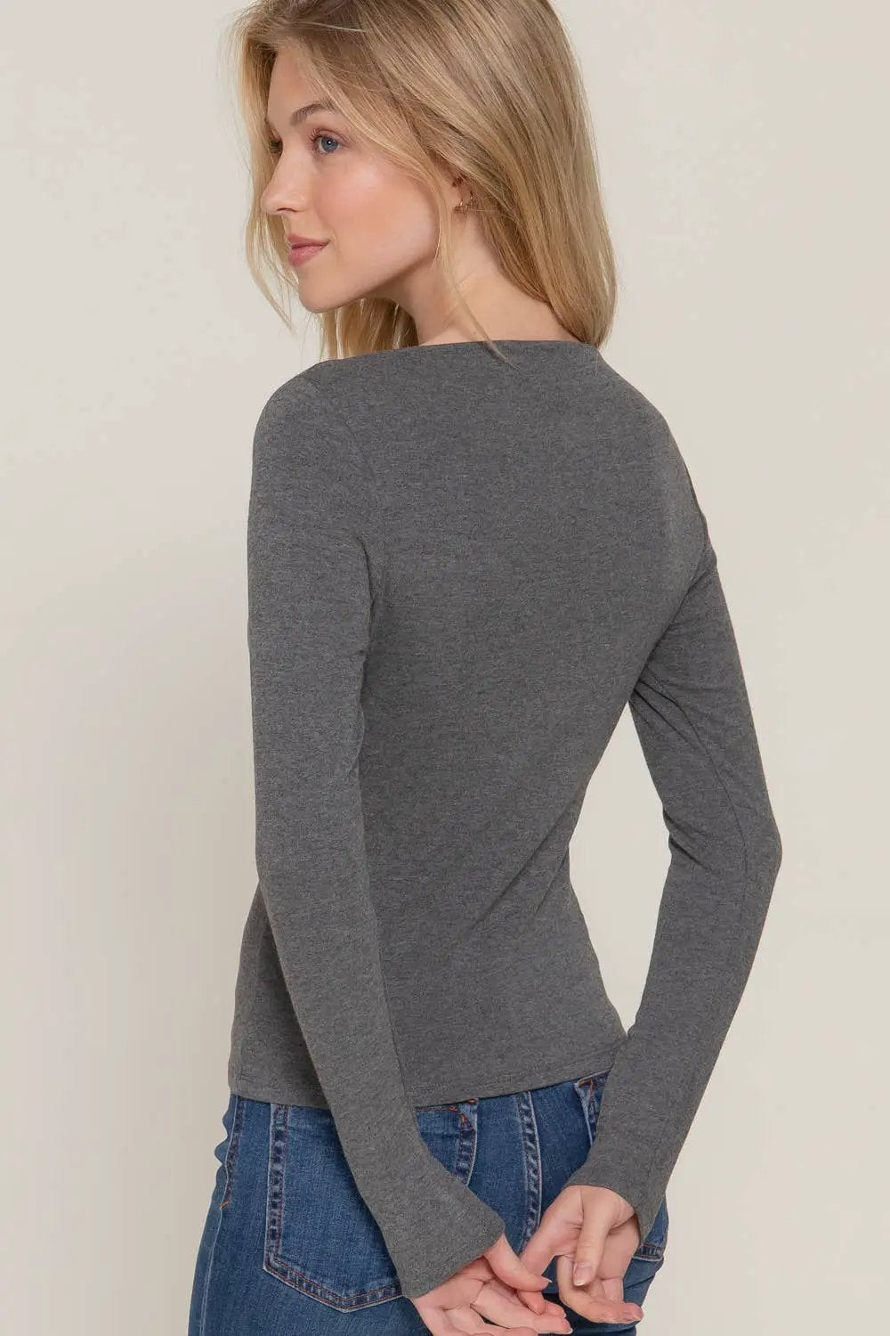 Active Basic | Active USA Chasing Charcoal Wide Boat Neck Ribbed Knit Top - Shirts