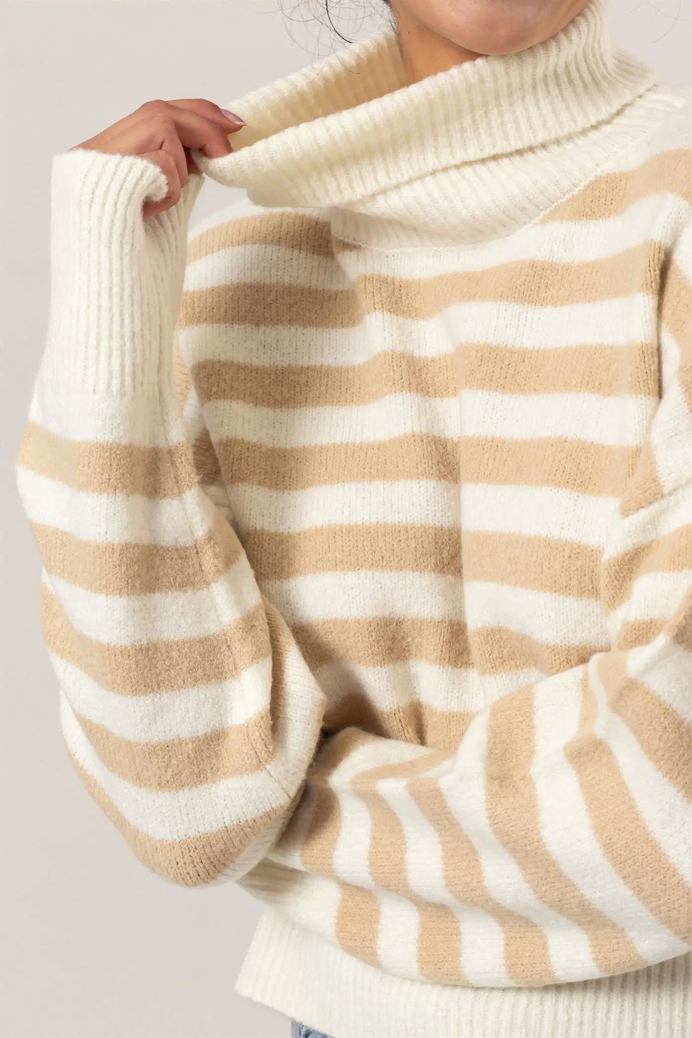 HYFVE HYFIVE Neutral Hour Striped Turtleneck Sweater - Sweaters