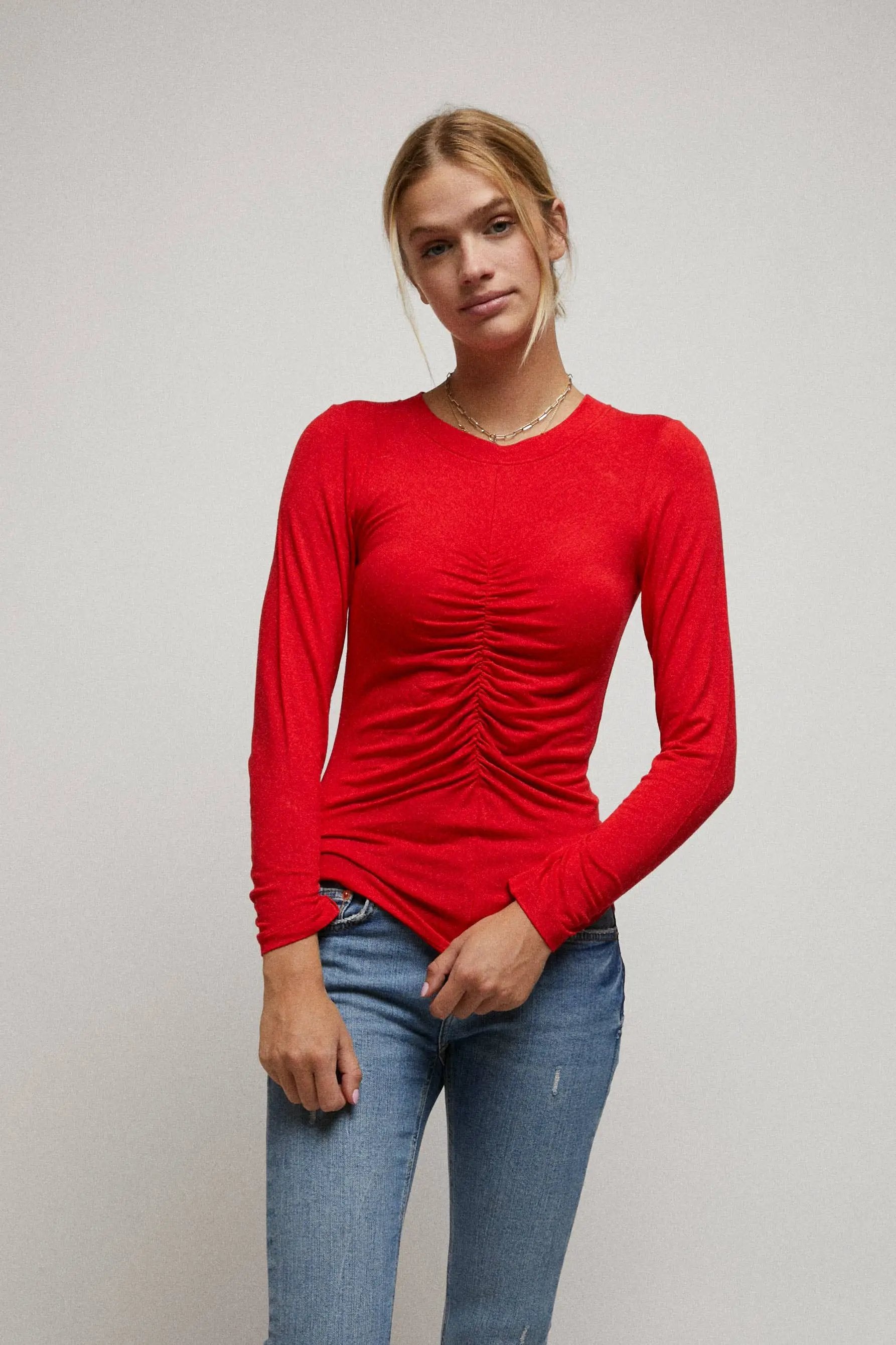 Cerule Long Sleeve Cinched Open Back Top - Shirts