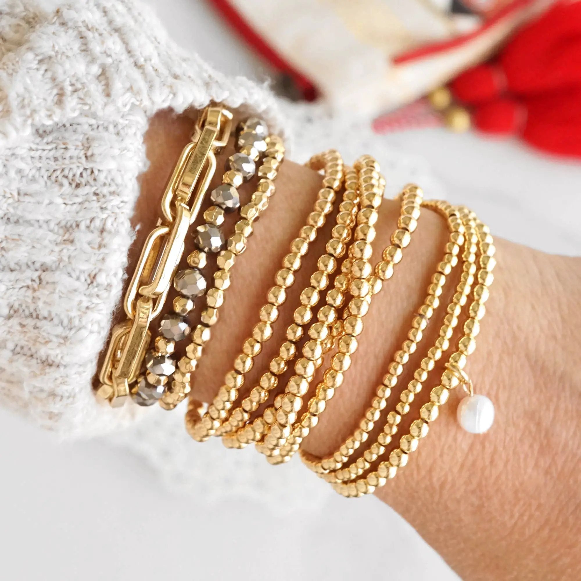 PennyLine inc The Timeless Gold Ball Beaded Stack Bracelet Set - Bracelets small ball beads bracelet