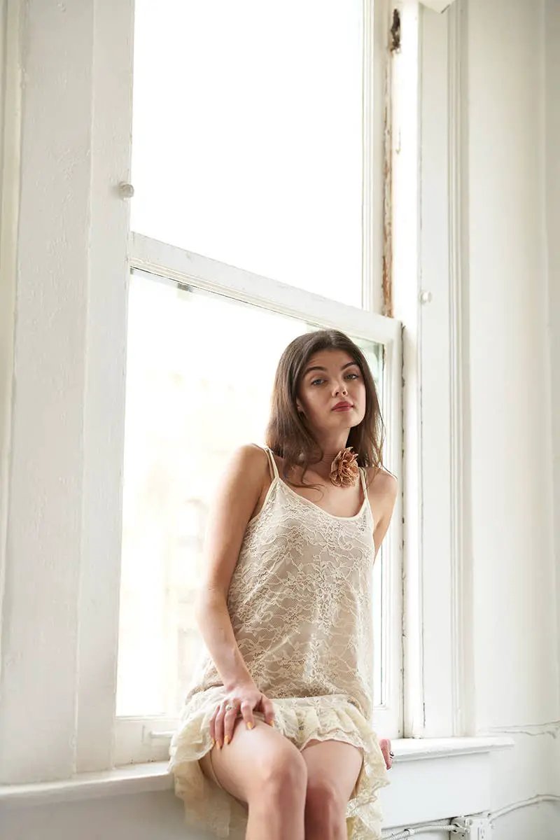 En Crème En Crème - Spaghetti Strap Lace Dress with Ruffle Hem: Beige - Dresses