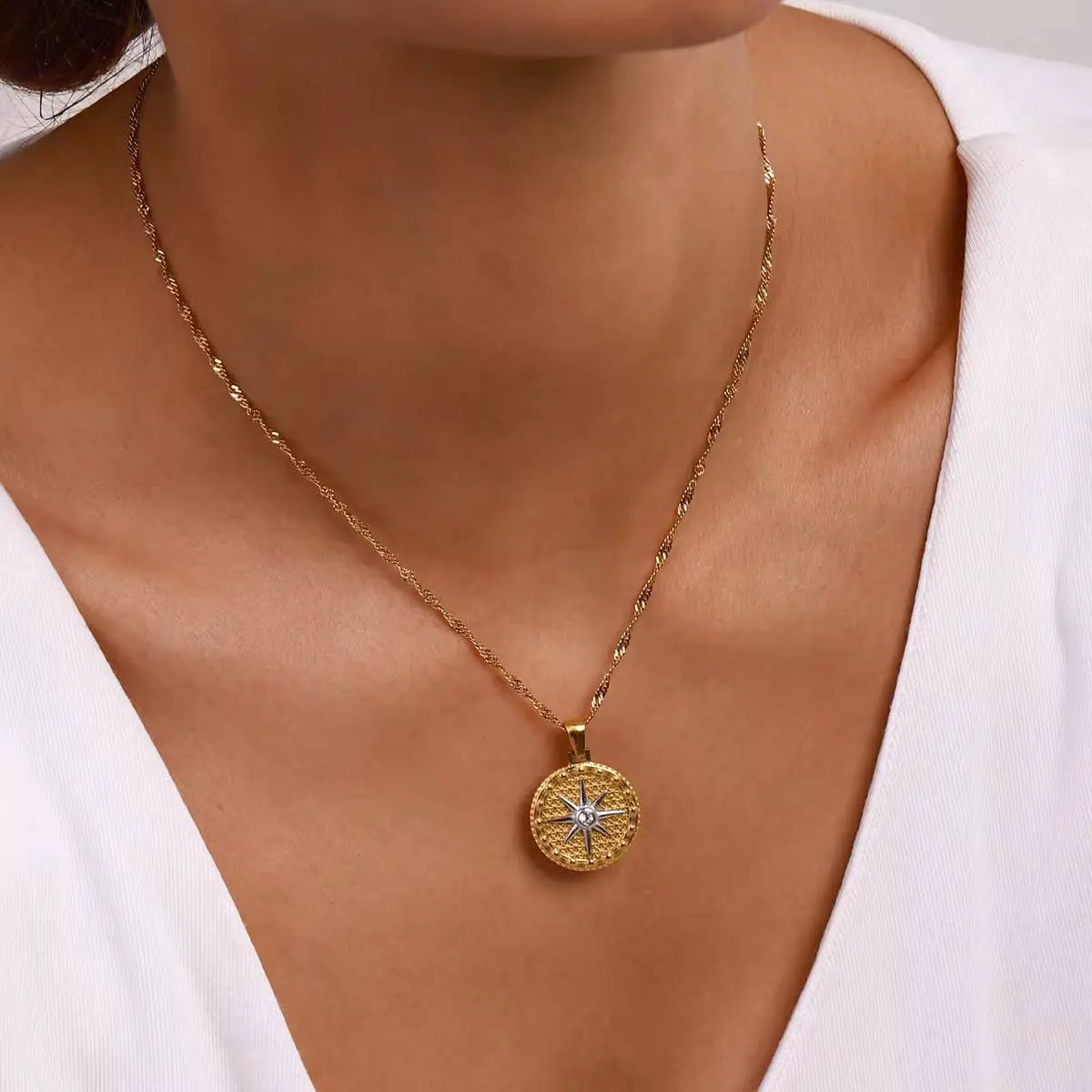 Savvy Bling The Golden Constellation Compass Necklace (Water Resistant) - Necklaces