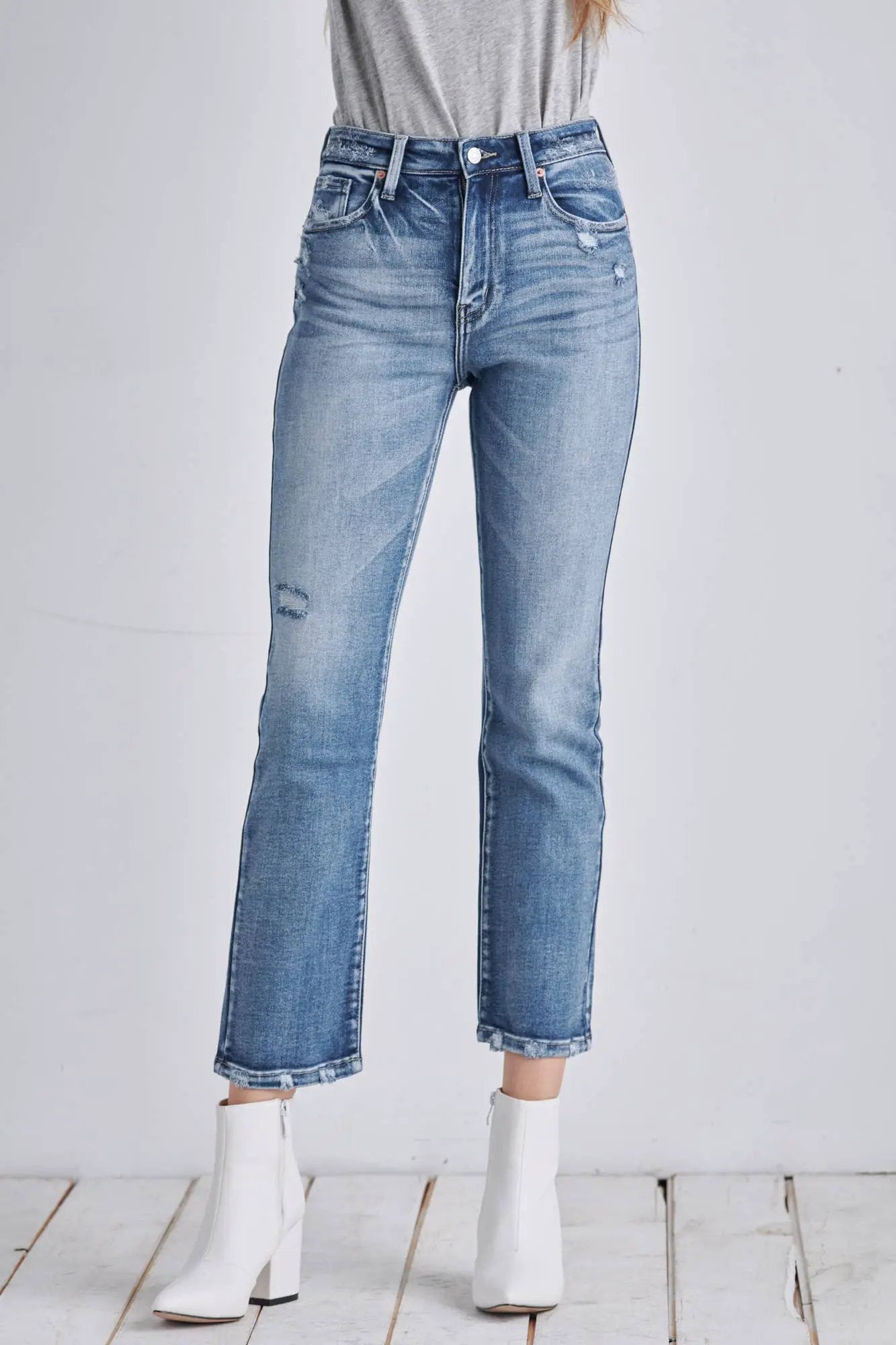 ARTEMIS VINTAGE Artemis Vintage “Everyday Edge” High Rise Distressed Crop Straight Jeans - Jeans