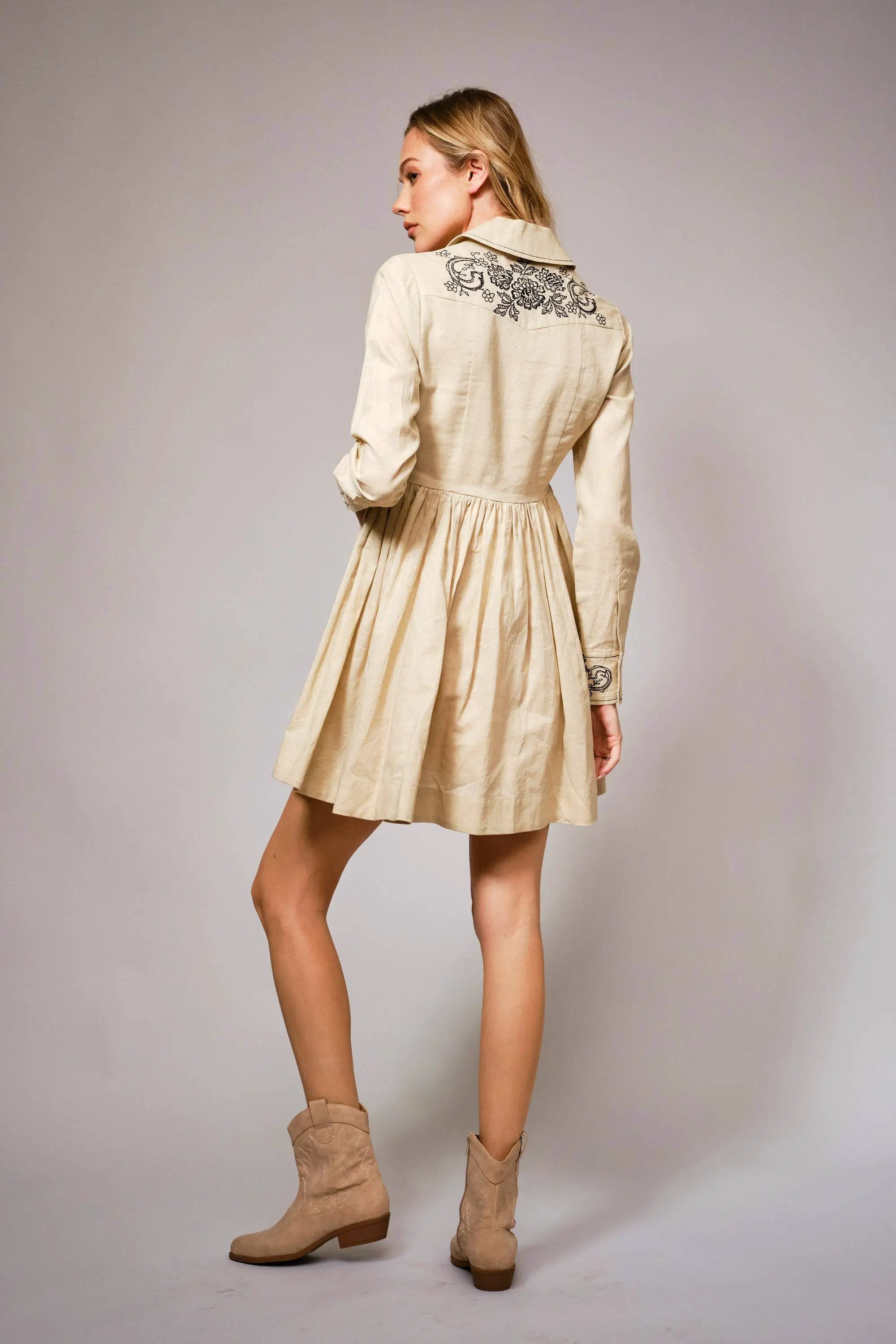 Blue B The Heirloom Bloom Linen Embroidered Flare Dress - Dresses dress