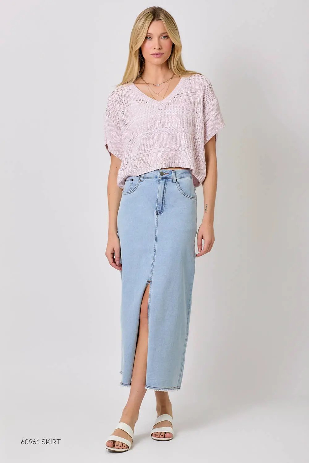 Mystree Mystree - Pistachio Melange Relaxed Sweater - Sweaters