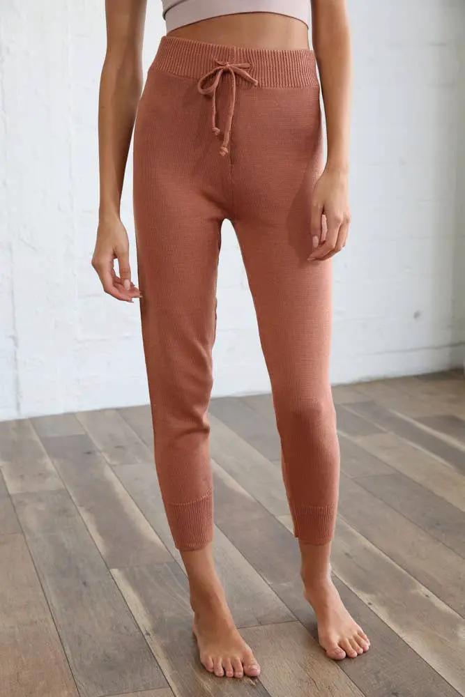 By Together Knit Sweater Front-Tie Band Joggers in Camel - Joggers