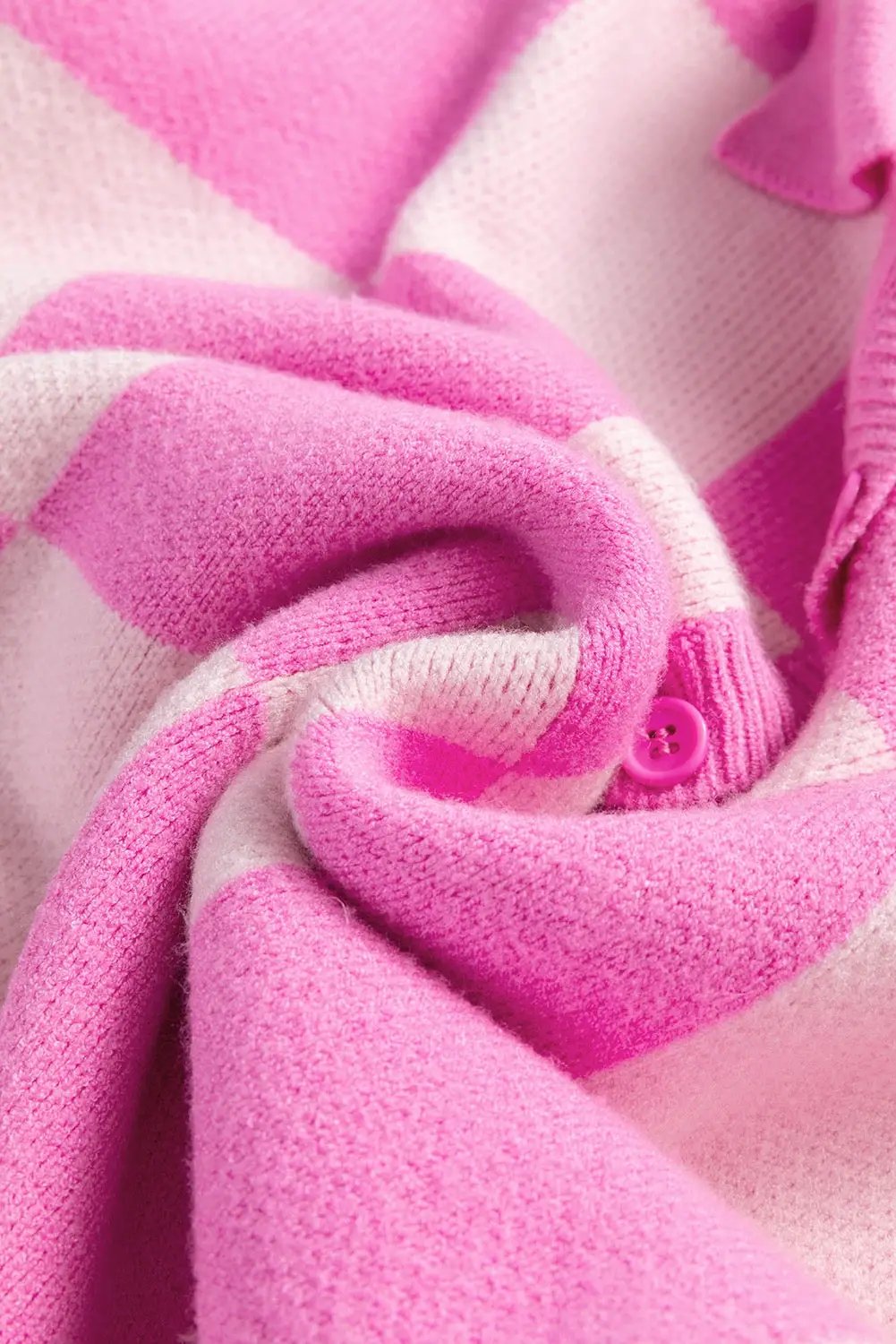 Grateful Threads Boutique Pink Checkerboard Half Button Collared Drop Shoulder Sweater - Sweaters Pink Checkerboard Half Button Collared Drop Shoulder Sweater