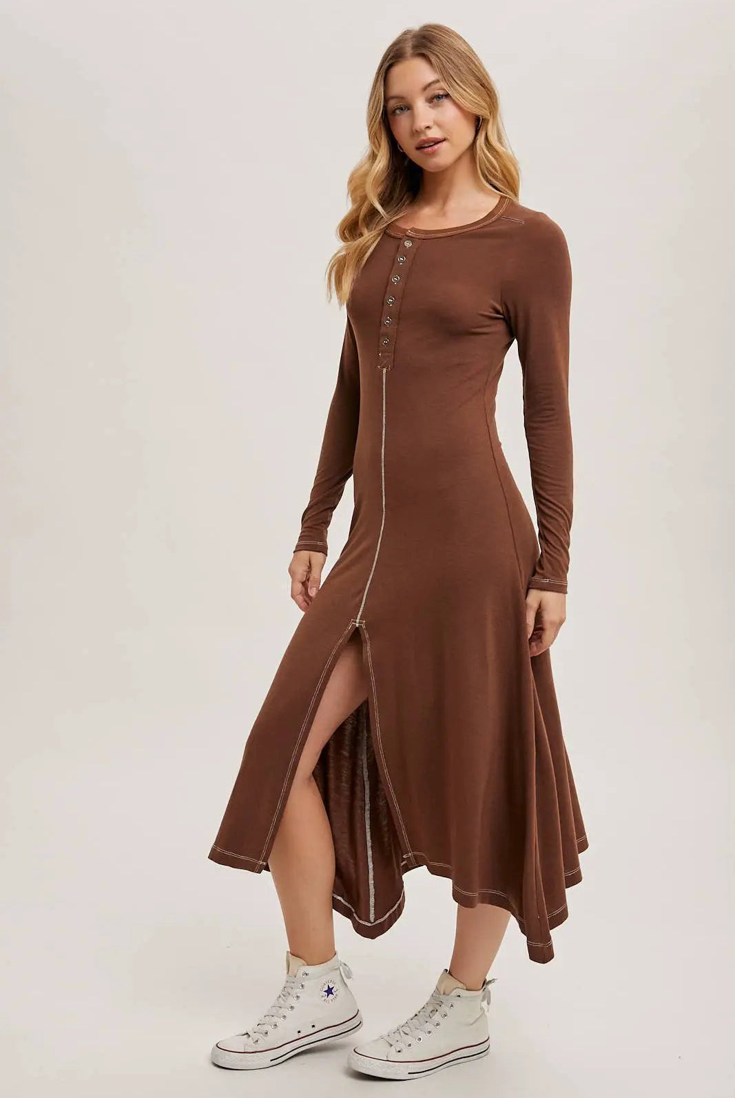 Bluivy The Cocoa Button-Front Slit Midi Dress - Dresses