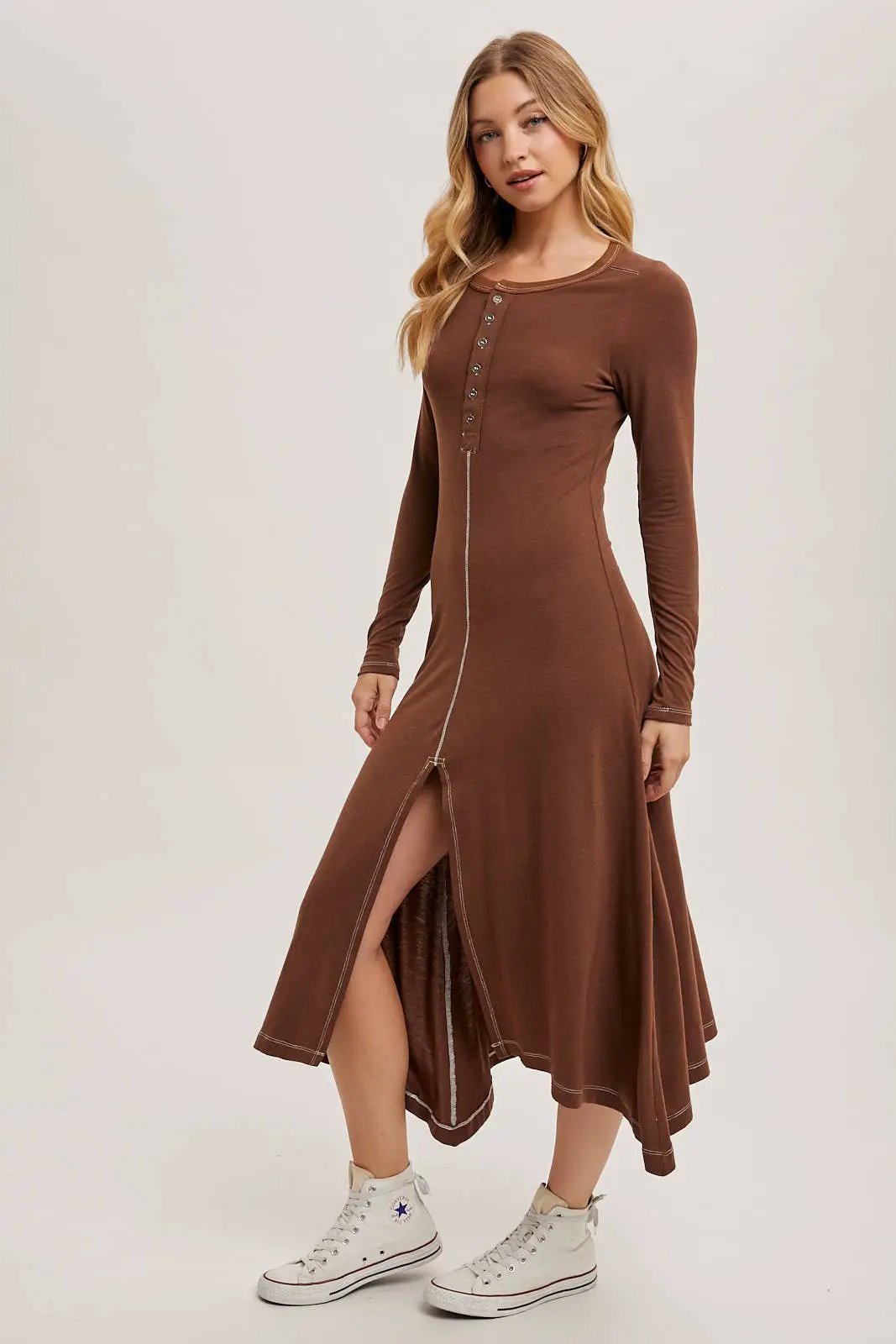 Bluivy The Cocoa Button-Front Slit Midi Dress - Dresses