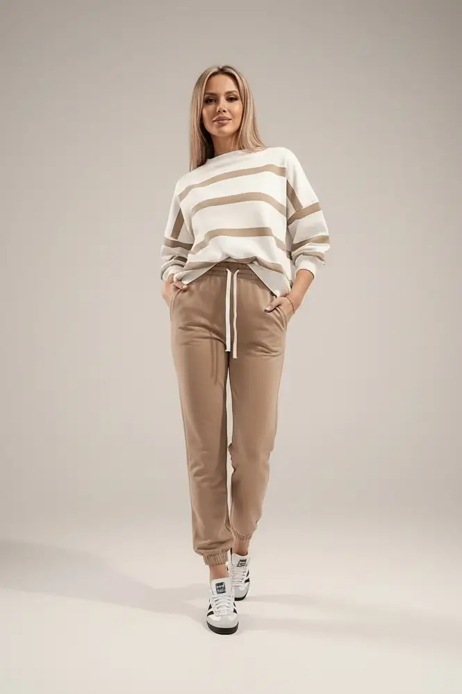 Grateful Threads Boutique Weekend Stripe Cozy Jogger Set - Outfit Sets Drop Shoulder Pullover and Jogger Pants Set