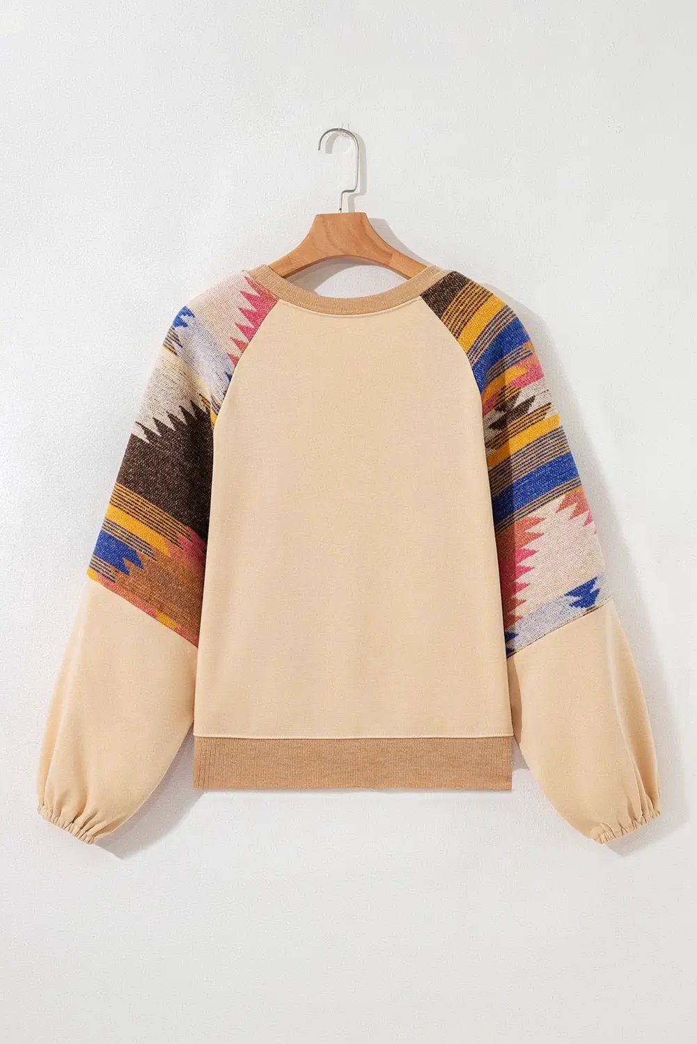 Grateful Threads Boutique Light French Beige Aztec Patchwork Raglan Pullover Sweatshirt - Sweatshirts Light French Beige Aztec Patchwork Raglan Pullover Sweatshirt