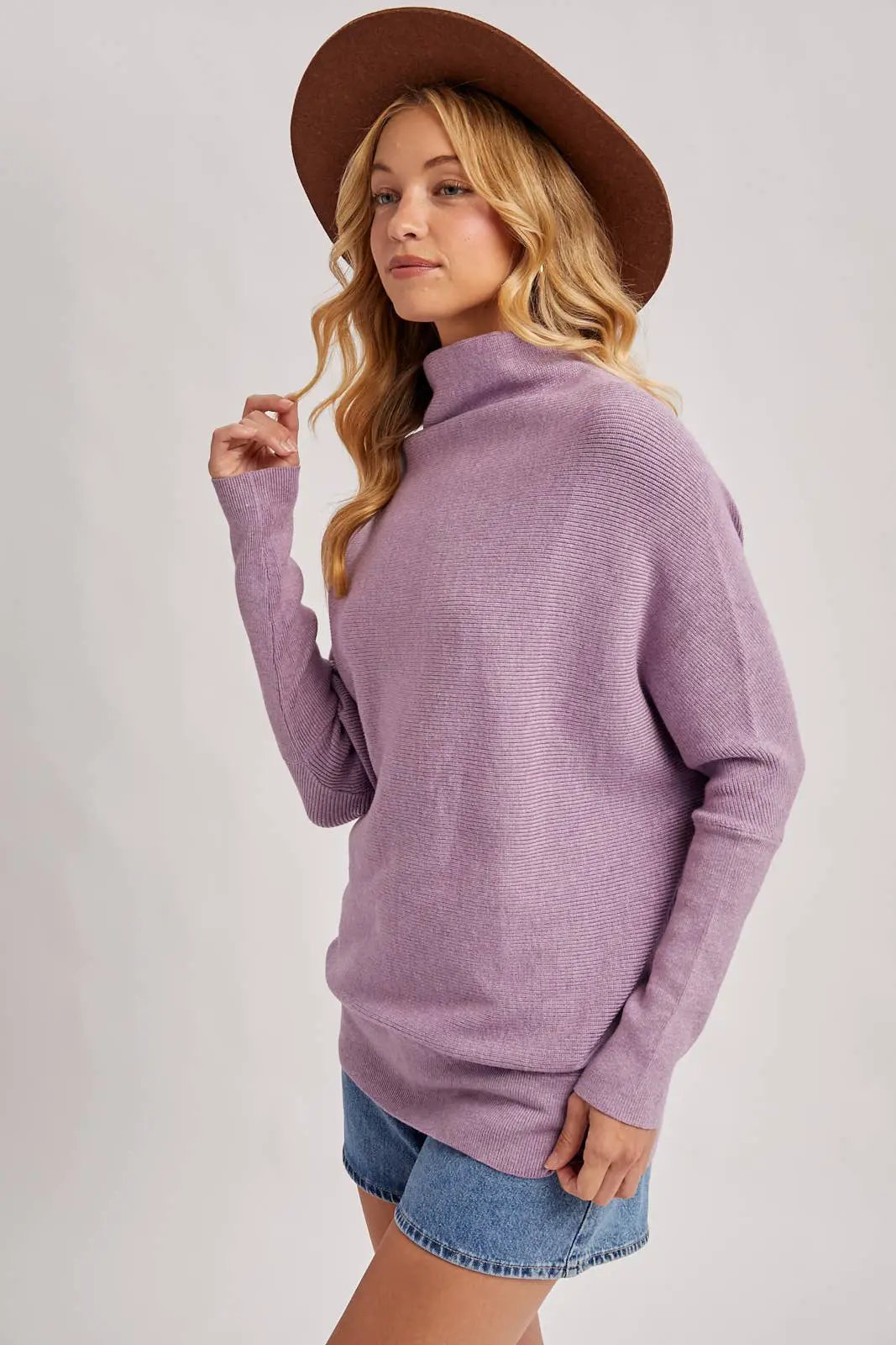 Bluivy Bluivy - Lavender Drift Slouch-Neck Dolman Knit Pullover - Sweaters