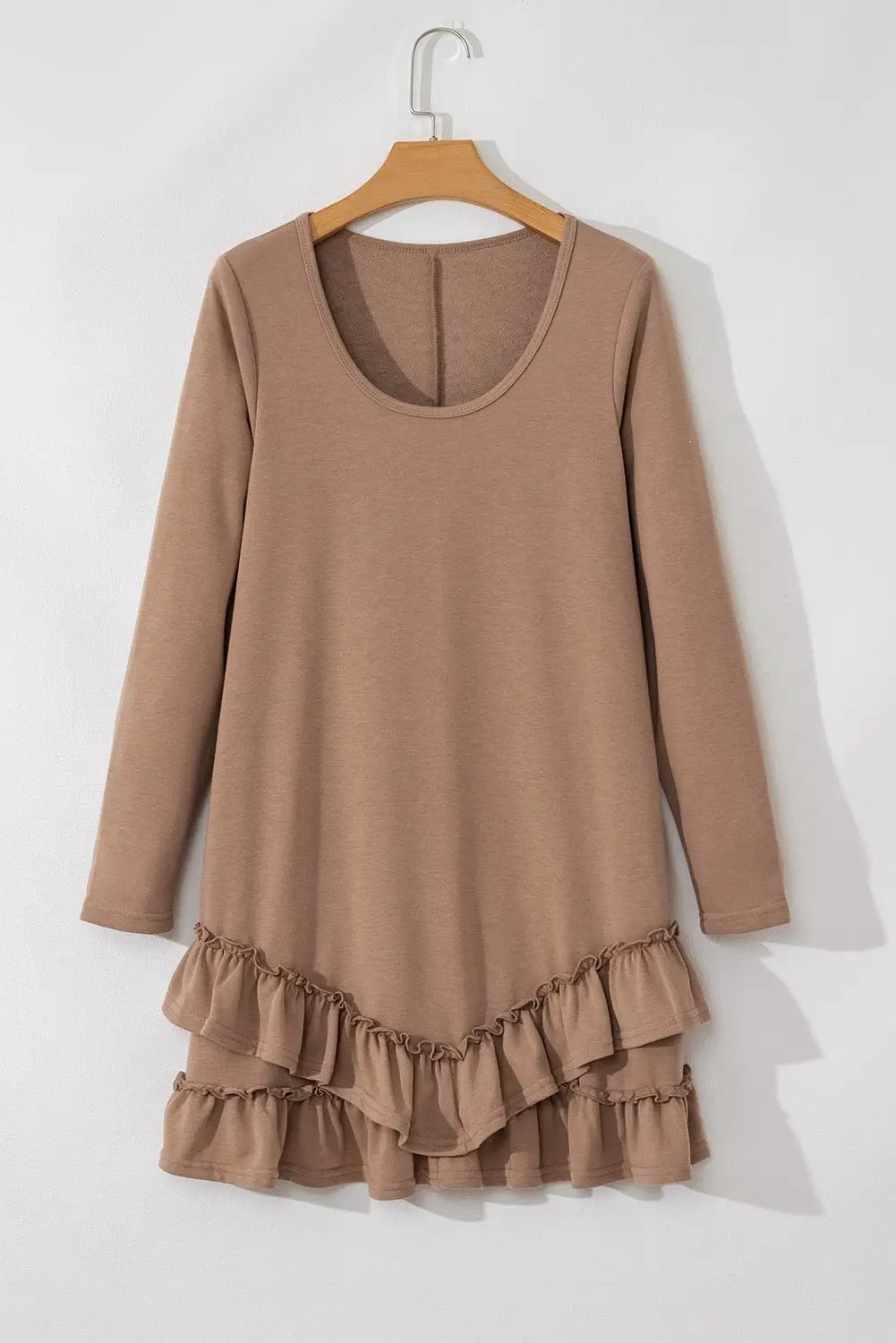 Grateful Threads Boutique Barely Blushing Ruffle Hem Mini Dress - Dresses Goat Scoop Neck Tiered Ruffled Hem Long Sleeve Mini Dress