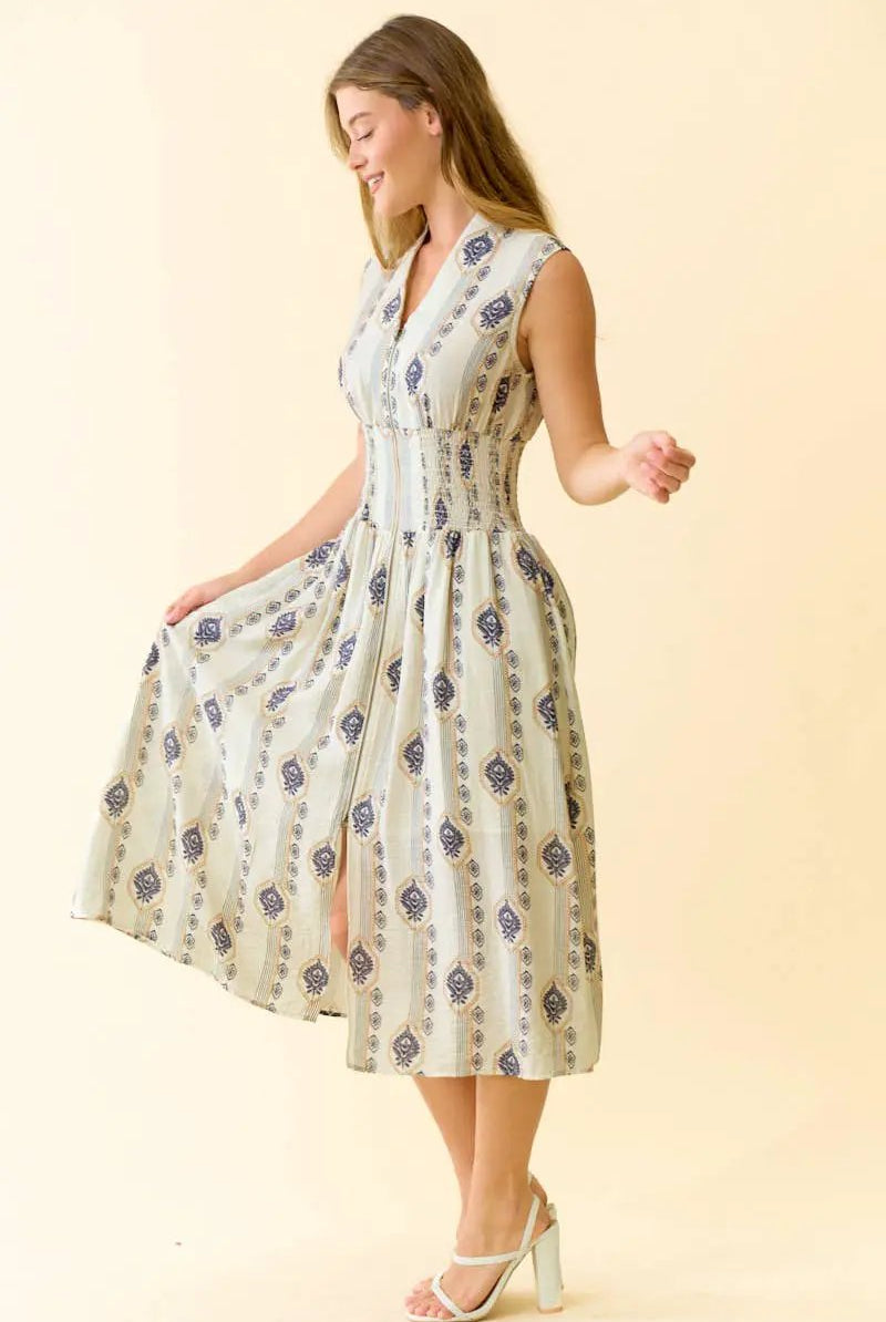 Doe and Rae The Meadowline Botanical Zip Midi Dress - Dresses