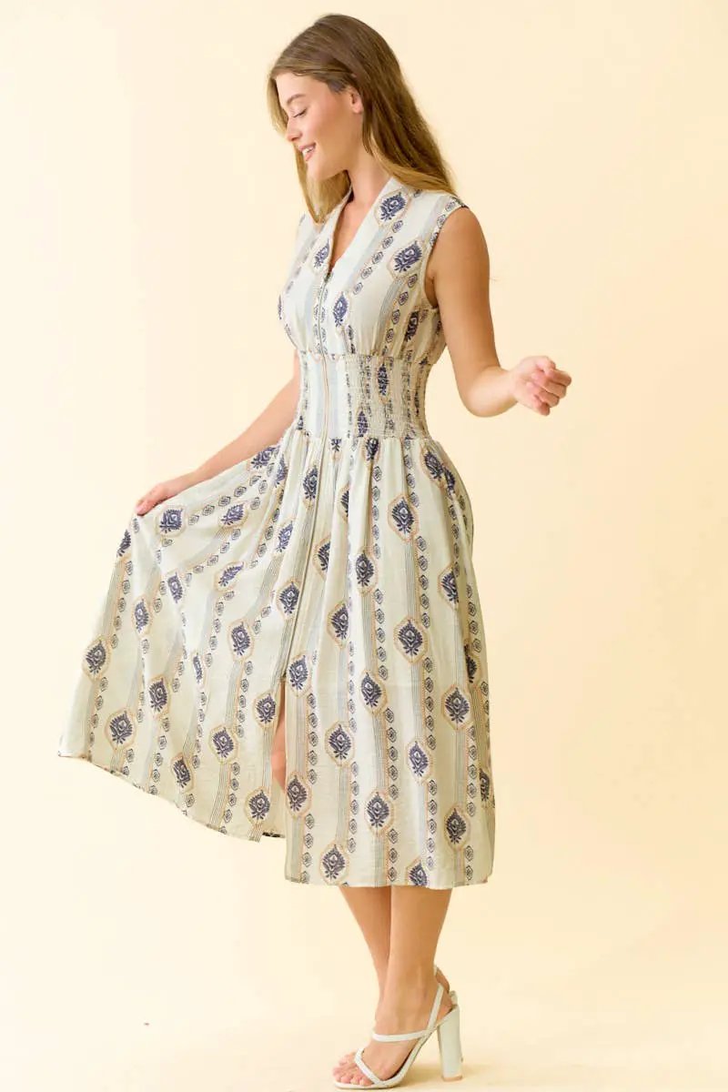 Doe and Rae The Meadowline Botanical Zip Midi Dress - Dresses