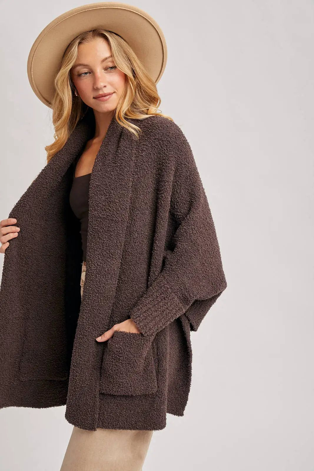 Bluivy Bluivy - Midnight Mocha Luxe Wrap Bouclé Cardigan - Cardigans