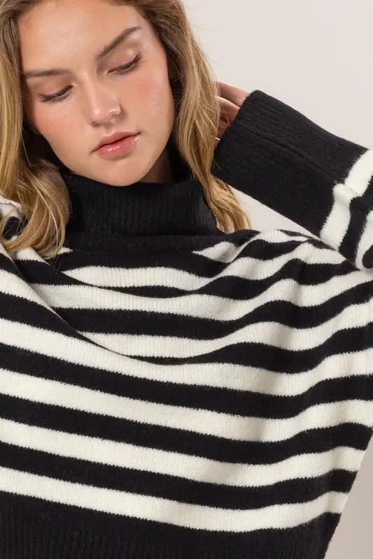 HYFVE HYFIVE Neutral Hour Striped Turtleneck Sweater - Sweaters