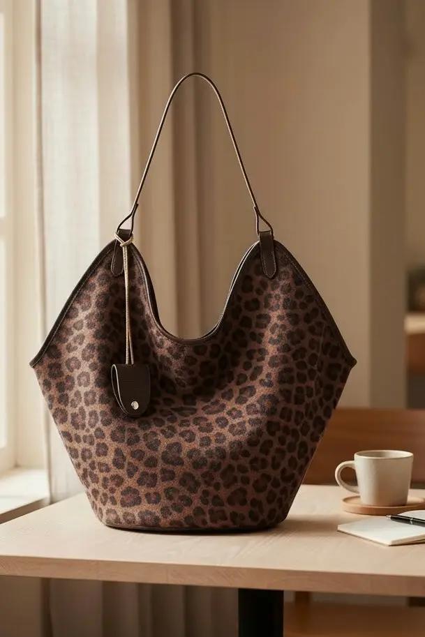 FurDecoration Wild & Wander Brown Leopard Bucket Tote - Handbags