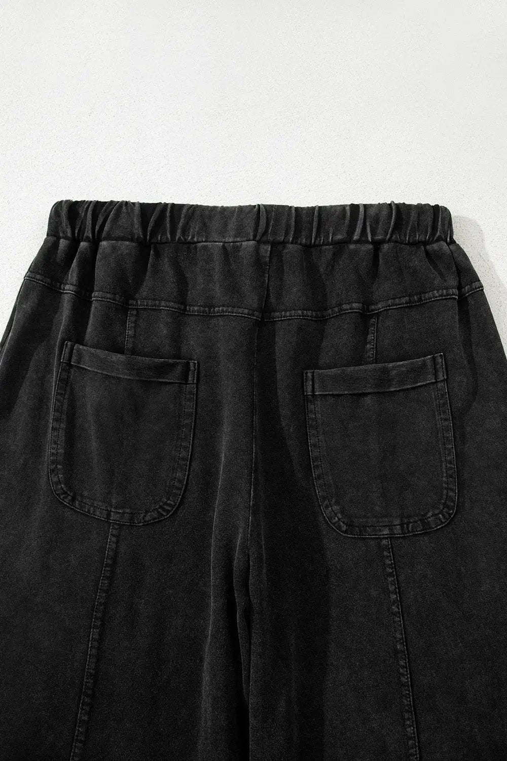 Grateful Threads Boutique Black Mineral Wash Exposed Seam Wide Leg Cargo Pants - Trousers Black Mineral Wash Exposed Seam Wide Leg Cargo Pants