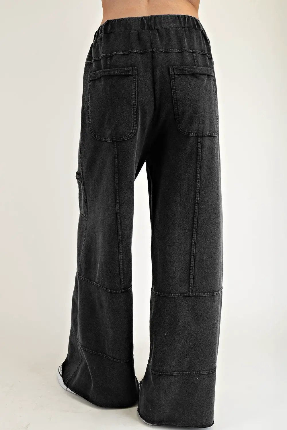 Grateful Threads Boutique Black Mineral Wash Exposed Seam Wide Leg Cargo Pants - Trousers Black Mineral Wash Exposed Seam Wide Leg Cargo Pants