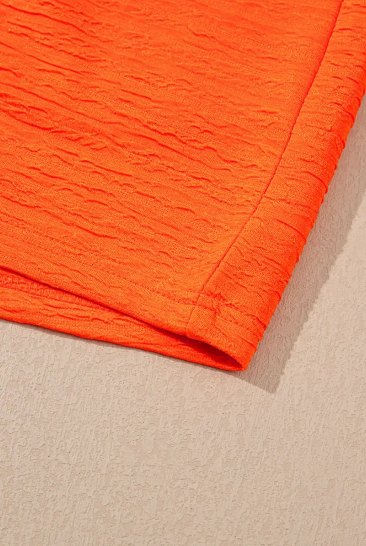 Grateful Threads Boutique Orange Textured V-Neck T-Shirt and Shorts Set - Outfit Sets Orange Textured V Neck T Shirt and Shorts Set