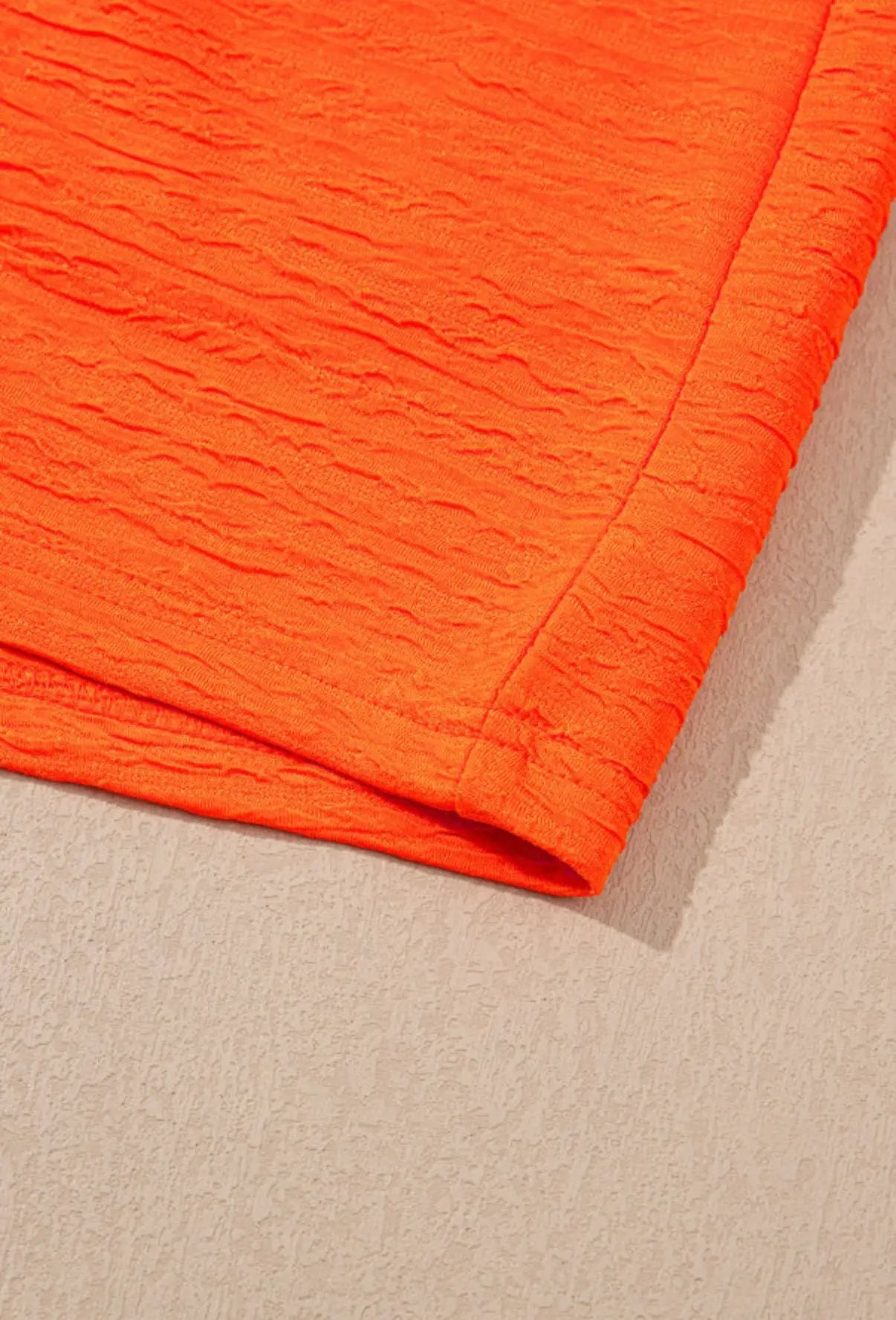 Grateful Threads Boutique Orange Textured V-Neck T-Shirt and Shorts Set - Outfit Sets Orange Textured V Neck T Shirt and Shorts Set