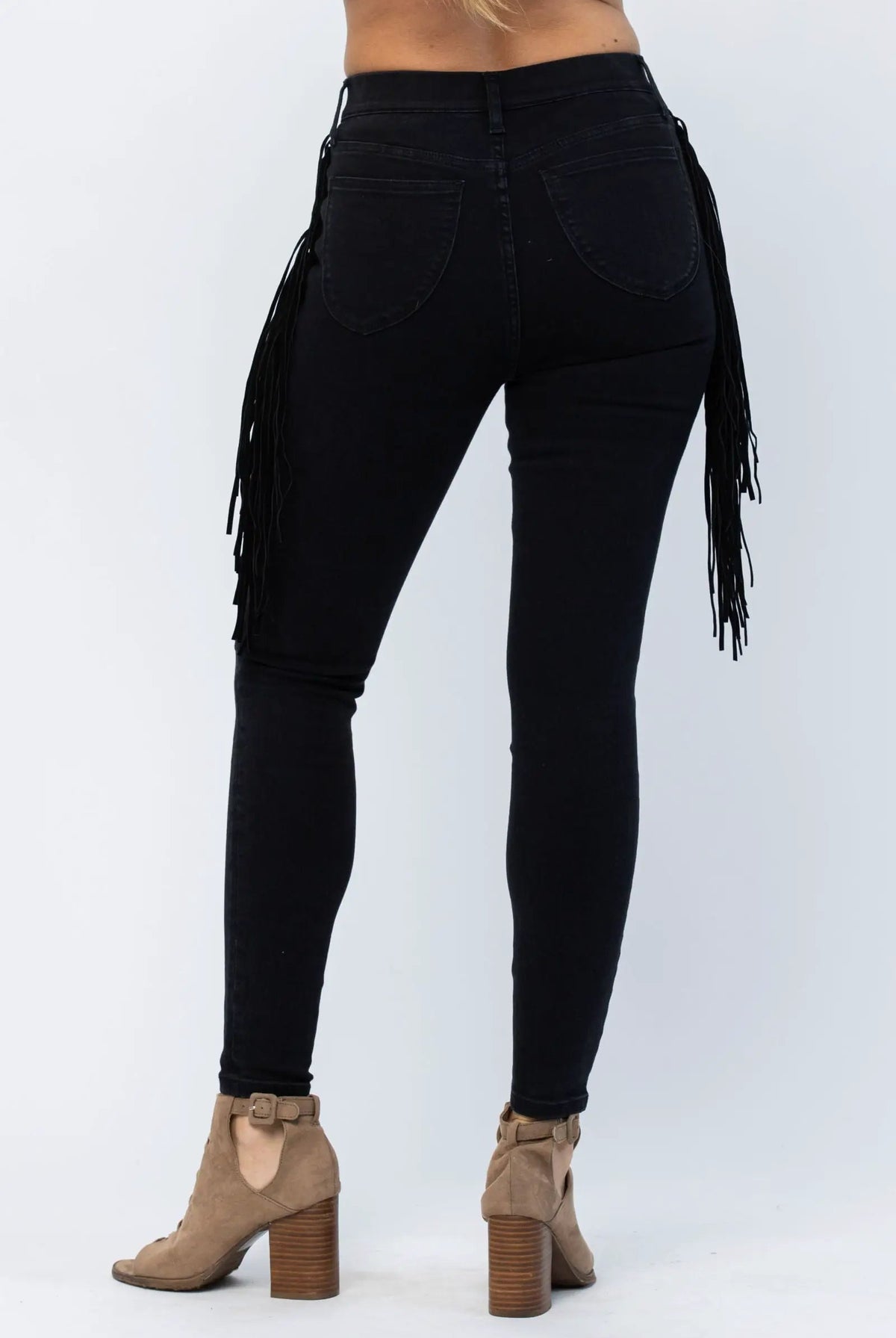 Judy Blue The Side Fringe Skinny Mid Rise Jegging - Jeans Judy Blue Black Jeggings with Side Fringe Skinny Leg MId Rise
