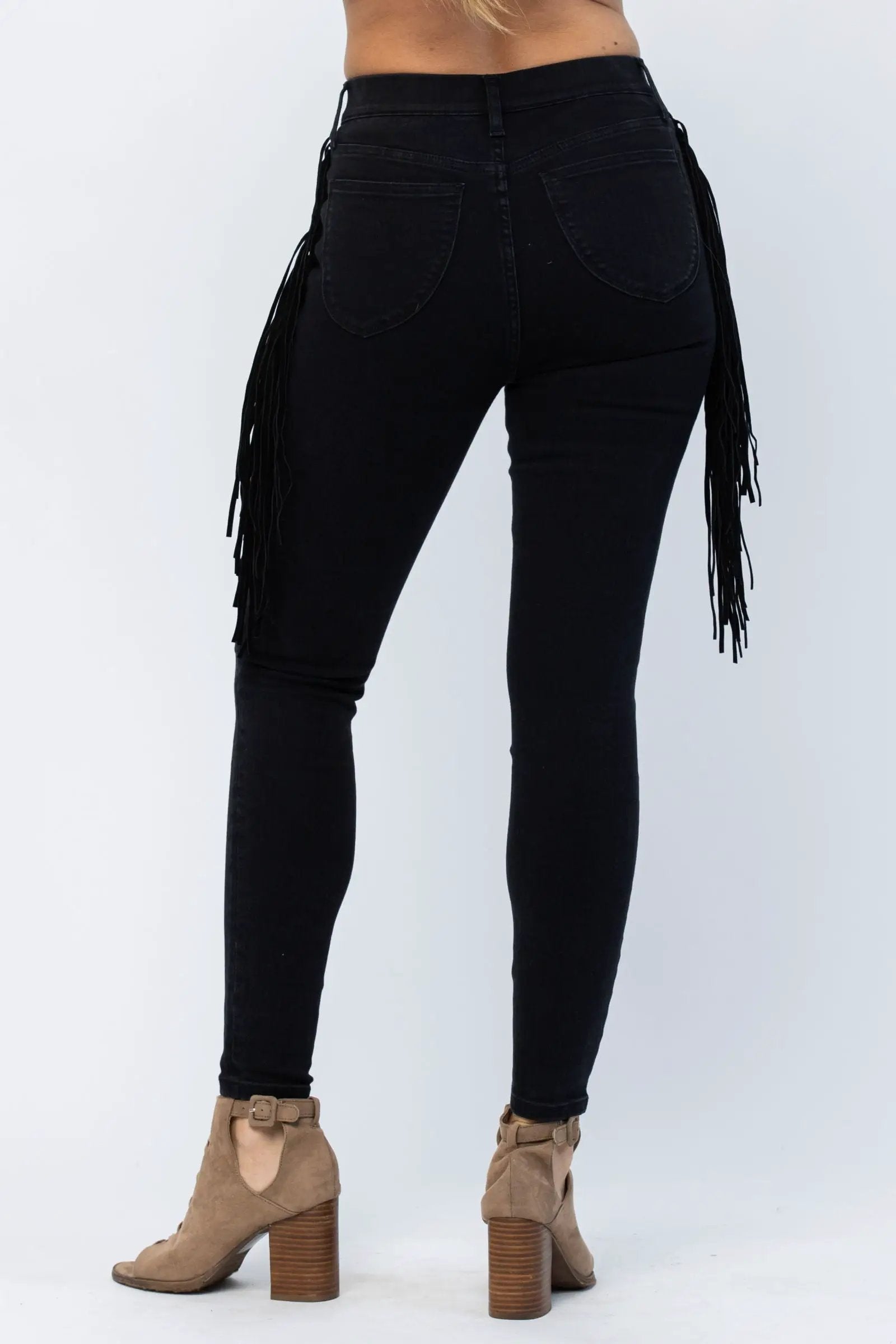 Judy Blue The Side Fringe Skinny Mid Rise Jegging - Jeans Judy Blue Black Jeggings with Side Fringe Skinny Leg MId Rise