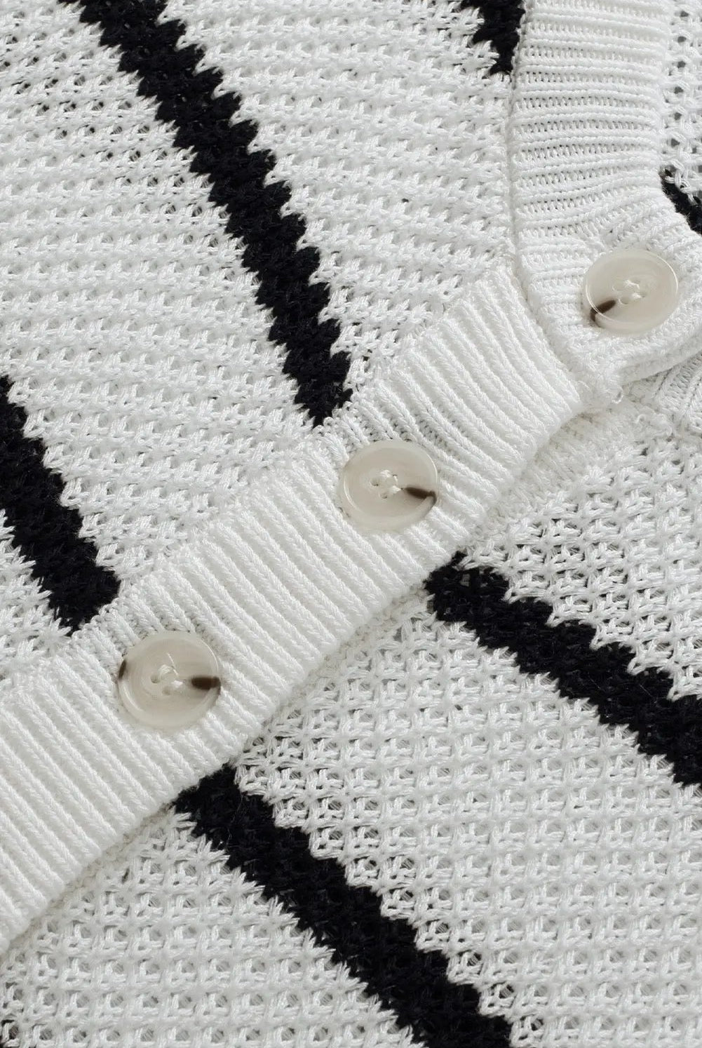 Grateful Threads Boutique White Stripe Henley Buttoned Placket Drop Shoulder Bracelet Sleeve Knit Sweater Tee - Sweaters White Stripe Henley Buttoned Placket Drop Shoulder Bracelet Sleeve Knit Sweater Tee