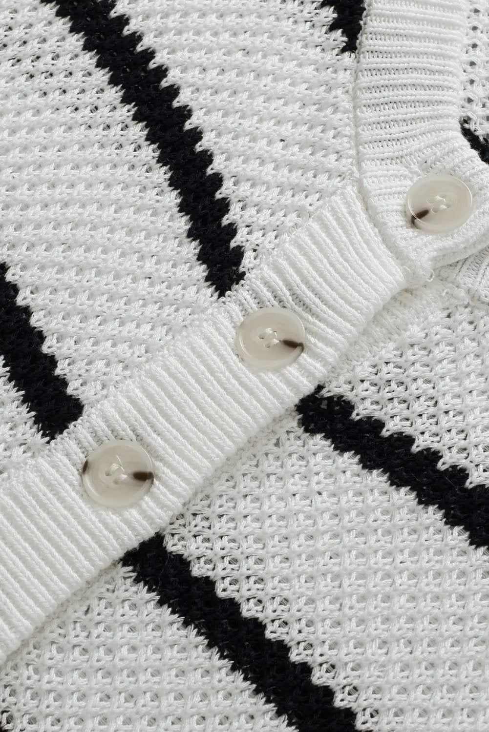 Grateful Threads Boutique White Stripe Henley Buttoned Placket Drop Shoulder Bracelet Sleeve Knit Sweater Tee - Sweaters White Stripe Henley Buttoned Placket Drop Shoulder Bracelet Sleeve Knit Sweater Tee