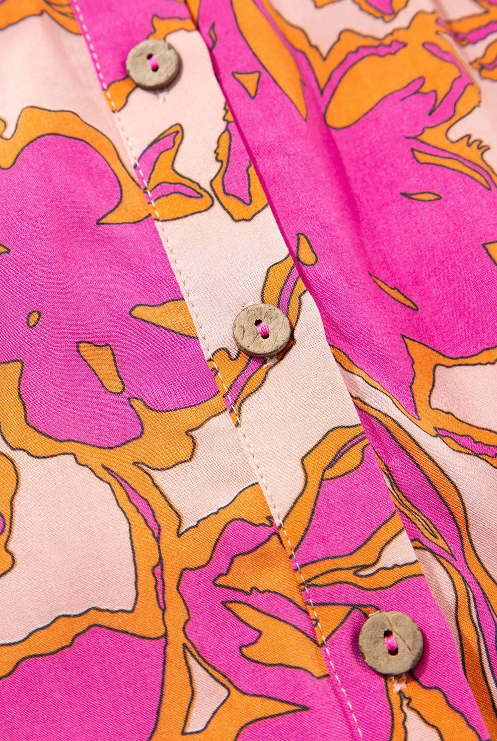 Grateful Threads Boutique Pink & Orange Floral Batwing Sleeve Button-Up Loose Fit Blouse - Blouses pink floral batwing sleeve blouse